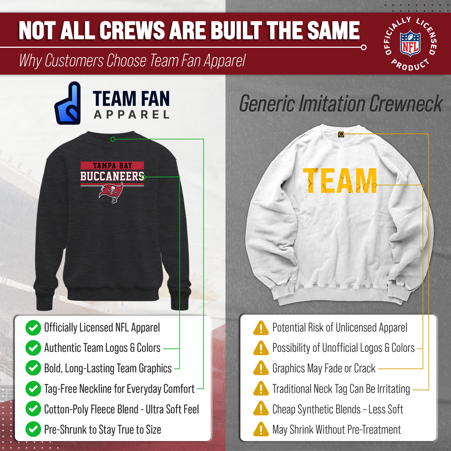 Tampa Bay Buccaneers NFL Adult Long Sleeve Team Block Charcoal Crewneck Sweatshirt - Charcoal