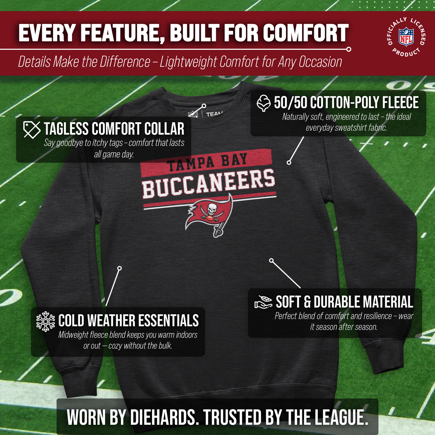 Tampa Bay Buccaneers NFL Adult Long Sleeve Team Block Charcoal Crewneck Sweatshirt - Charcoal