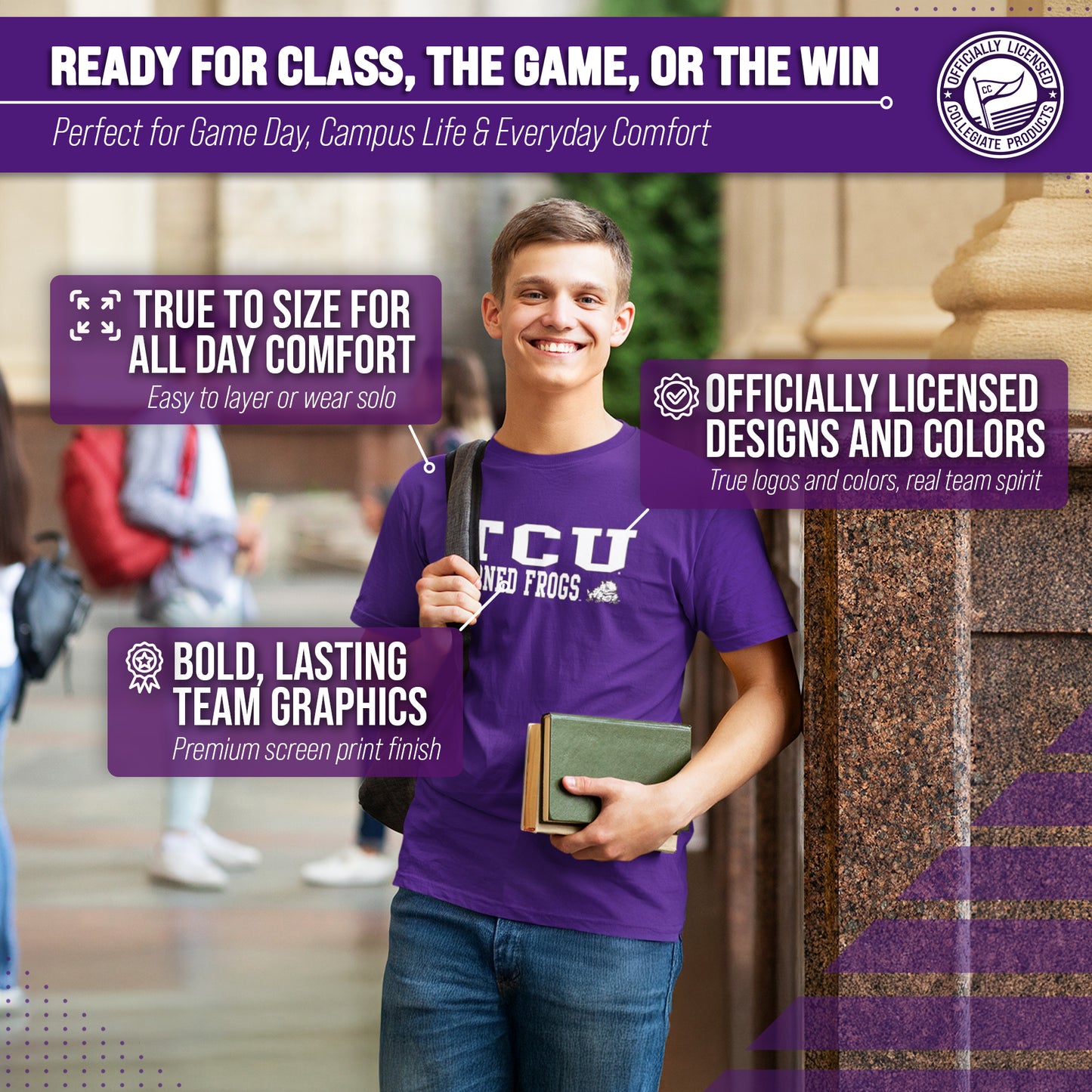 TCU Horned Frogs NCAA Adult Gameday Cotton T-Shirt - Purple