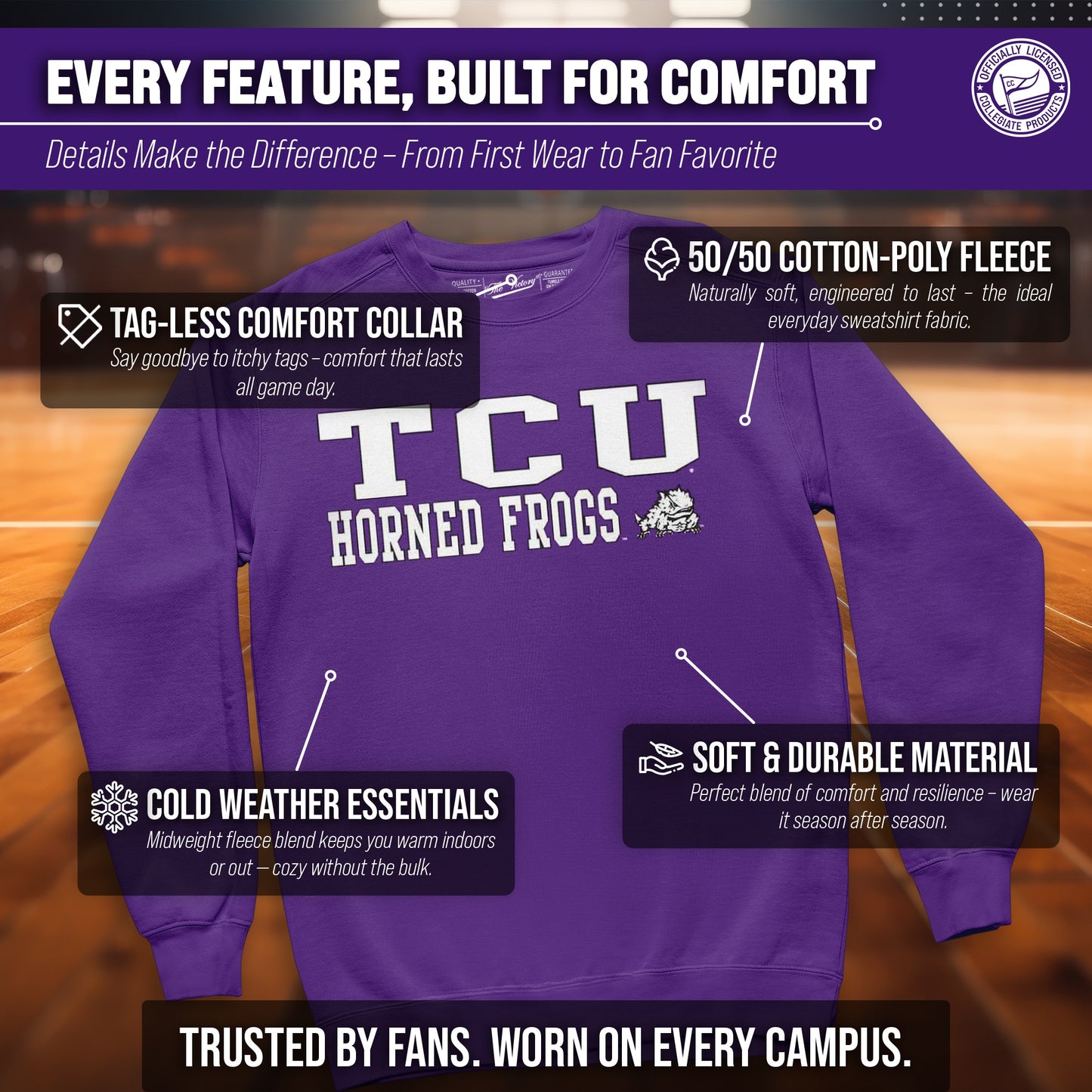 TCU Horned Frogs Adult Arch & Logo Soft Style Gameday Crewneck Sweatshirt - Purple