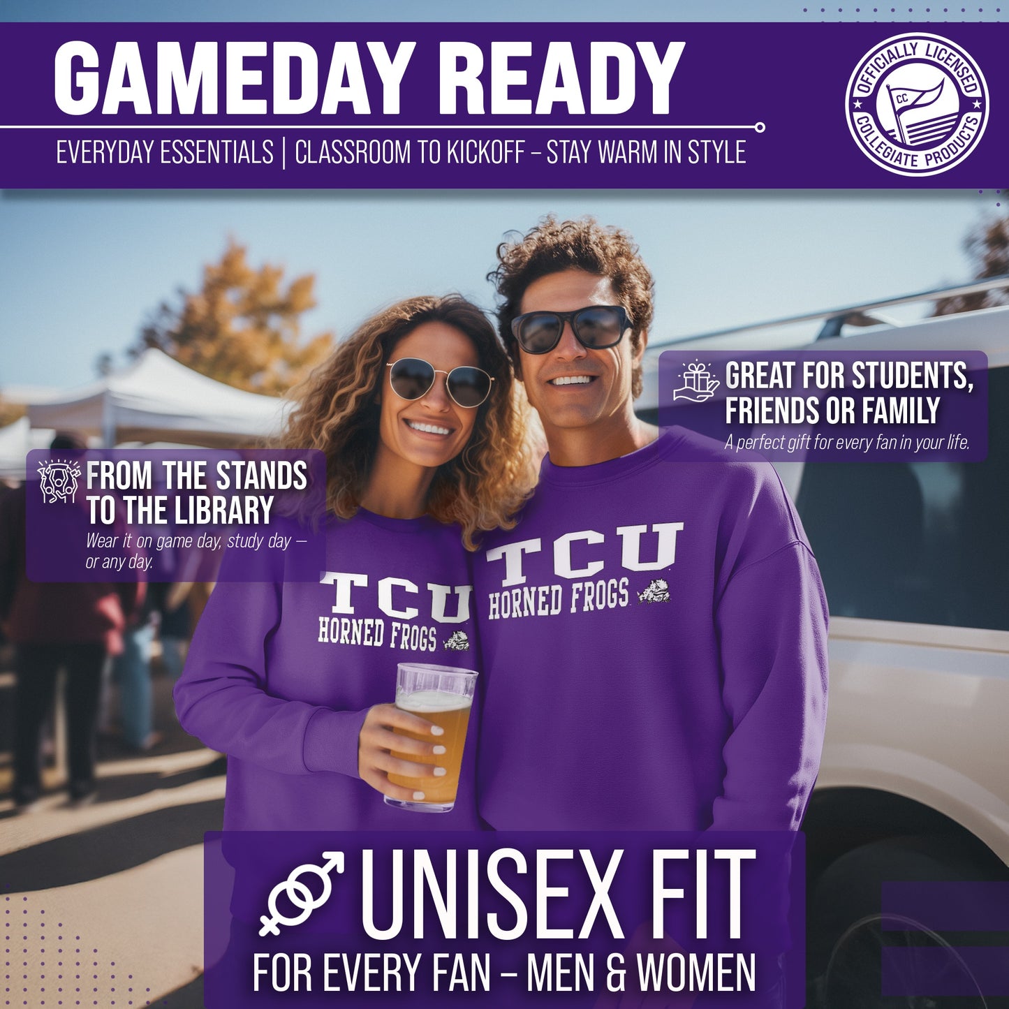 TCU Horned Frogs Adult Arch & Logo Soft Style Gameday Crewneck Sweatshirt - Purple