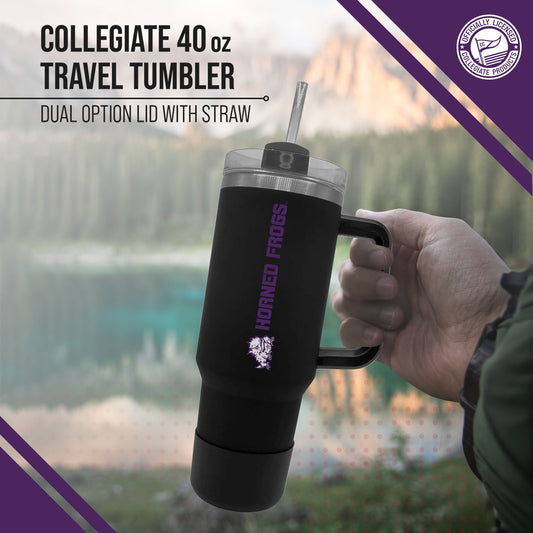 TCU Horned Frogs College & University 40 oz Travel Tumbler With Handle - Black