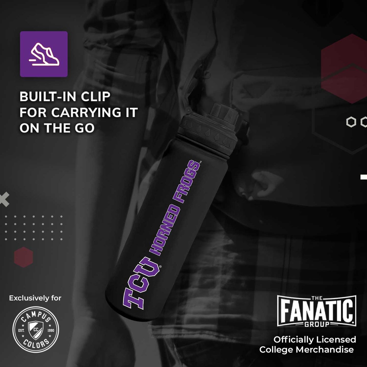 TCU Horned Frogs NCAA Stainless Steel Water Bottle - Black