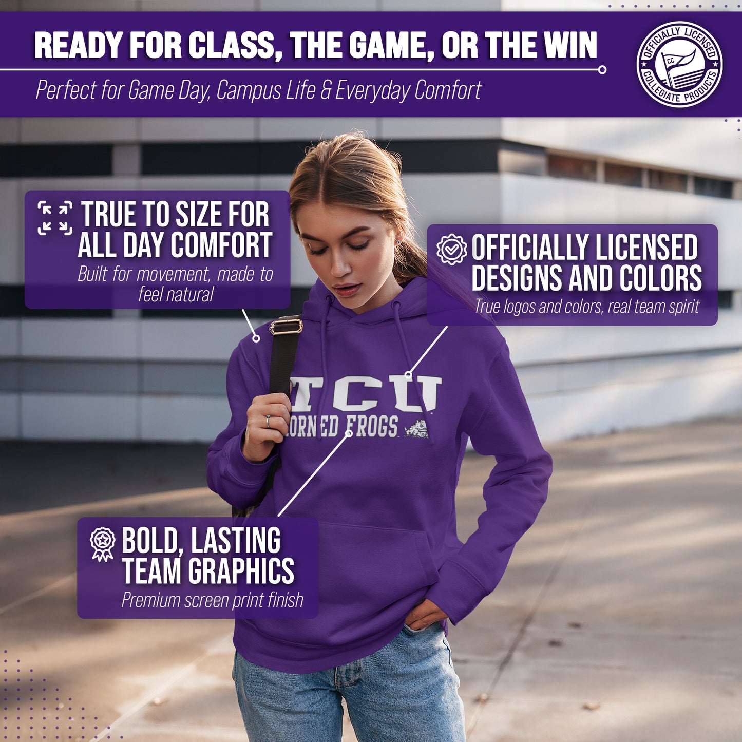 TCU Horned Frogs Adult Arch & Logo Soft Style Gameday Hooded Sweatshirt - Purple