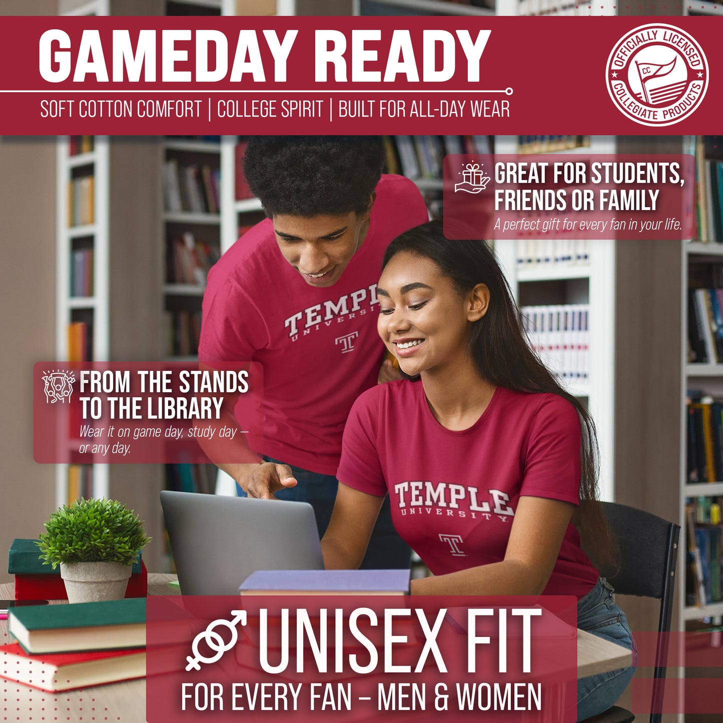 Temple Owls NCAA Adult Gameday Cotton T-Shirt - Maroon