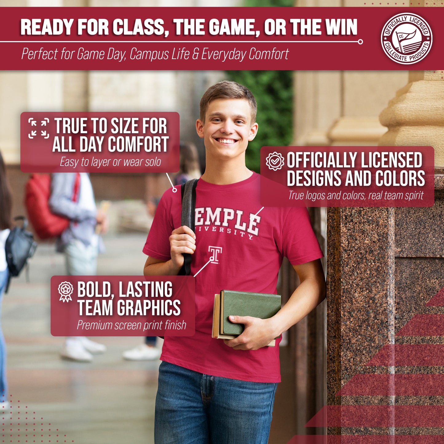 Temple Owls NCAA Adult Gameday Cotton T-Shirt - Maroon