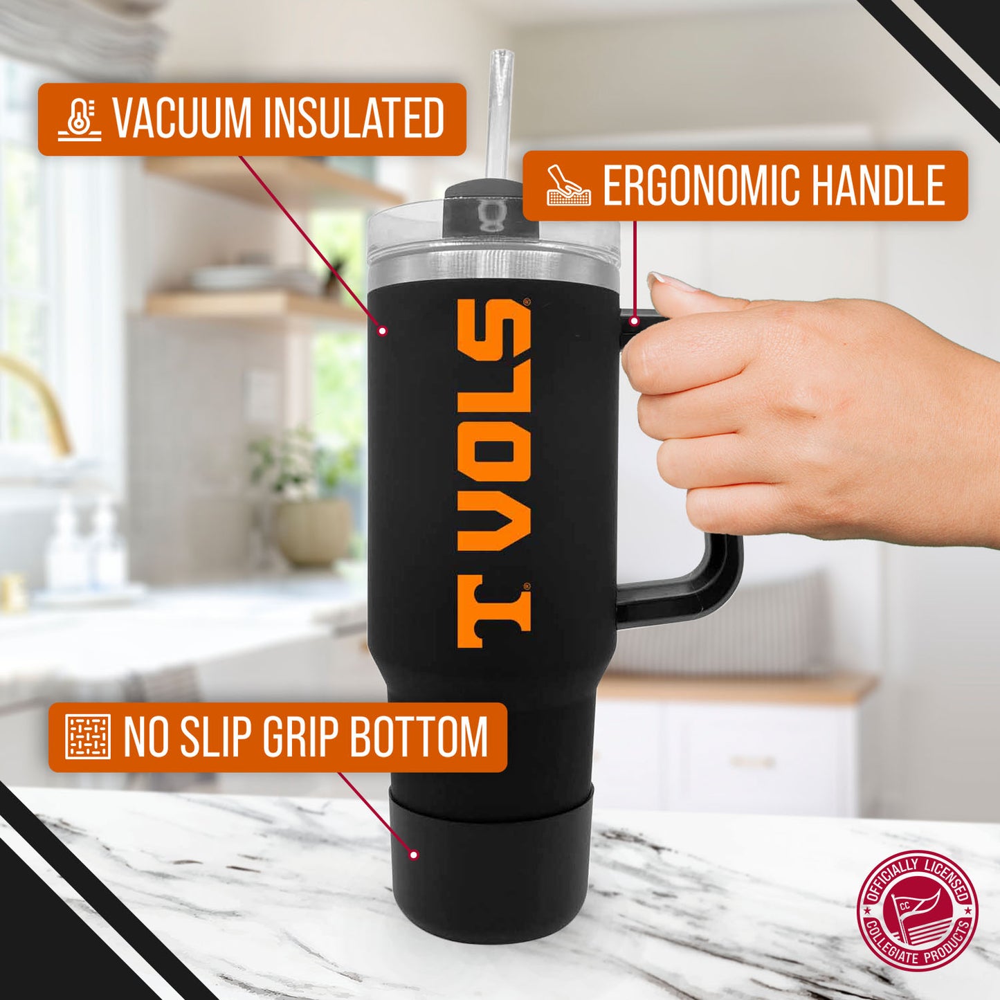 Tennessee Volunteers College & University 40 oz Travel Tumbler With Handle - Black
