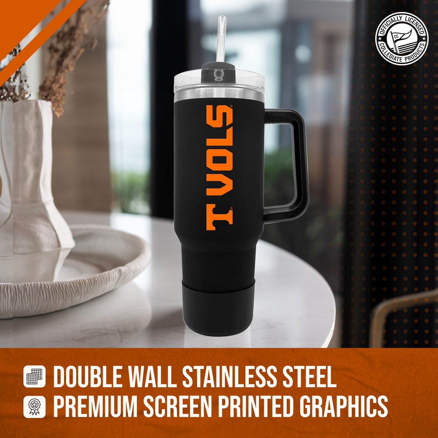 Tennessee Volunteers College & University 40 oz Travel Tumbler With Handle - Black