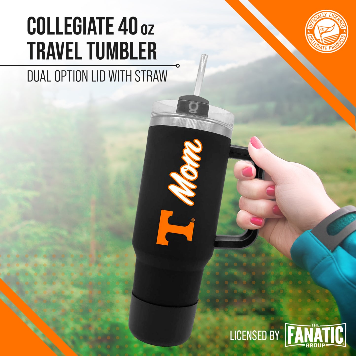 Tennessee Volunteers Collegiate 40oz Stainless Steel Travel Tumbler with Handle for Mom - Black
