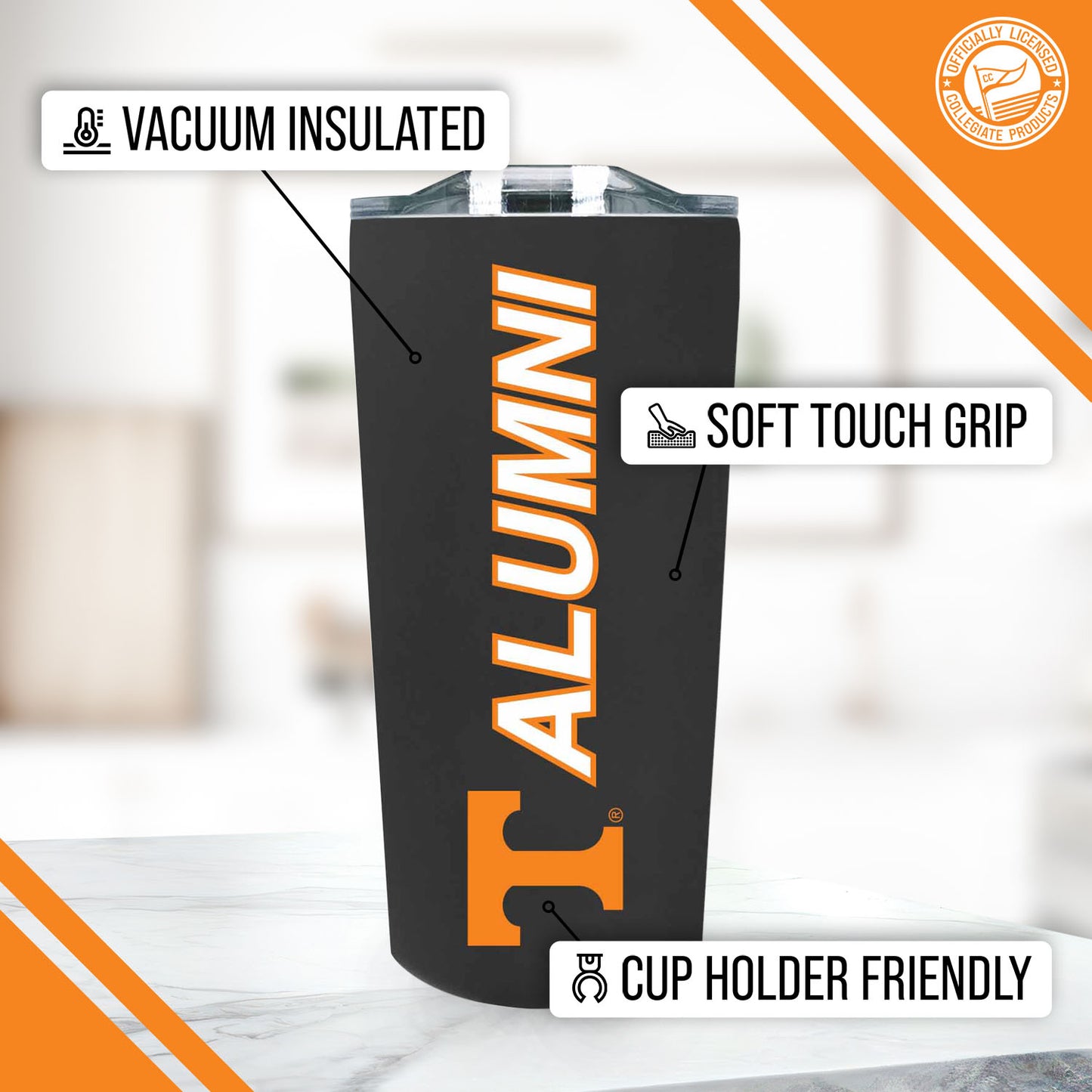 Tennessee Volunteers Collegiate Stainless Steel Travel Tumbler for Alumni - Black