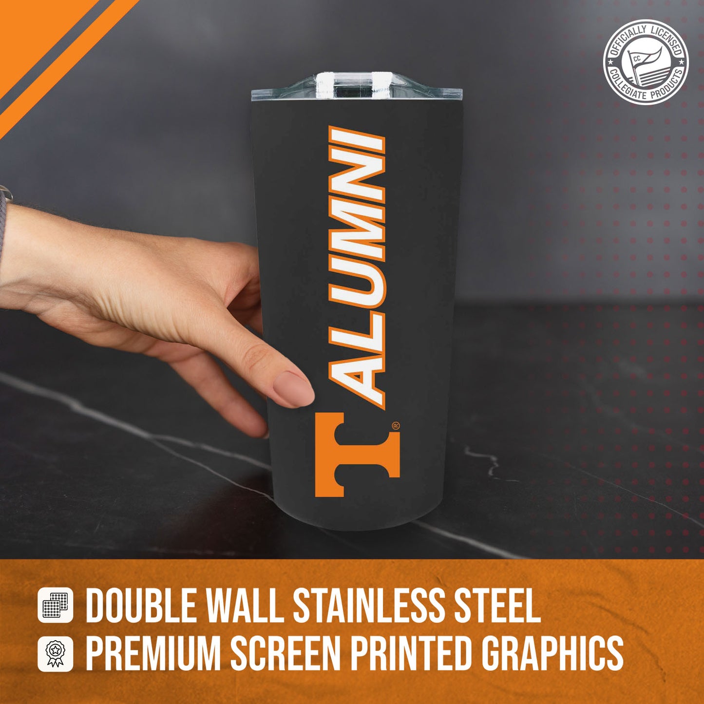 Tennessee Volunteers Collegiate Stainless Steel Travel Tumbler for Alumni - Black