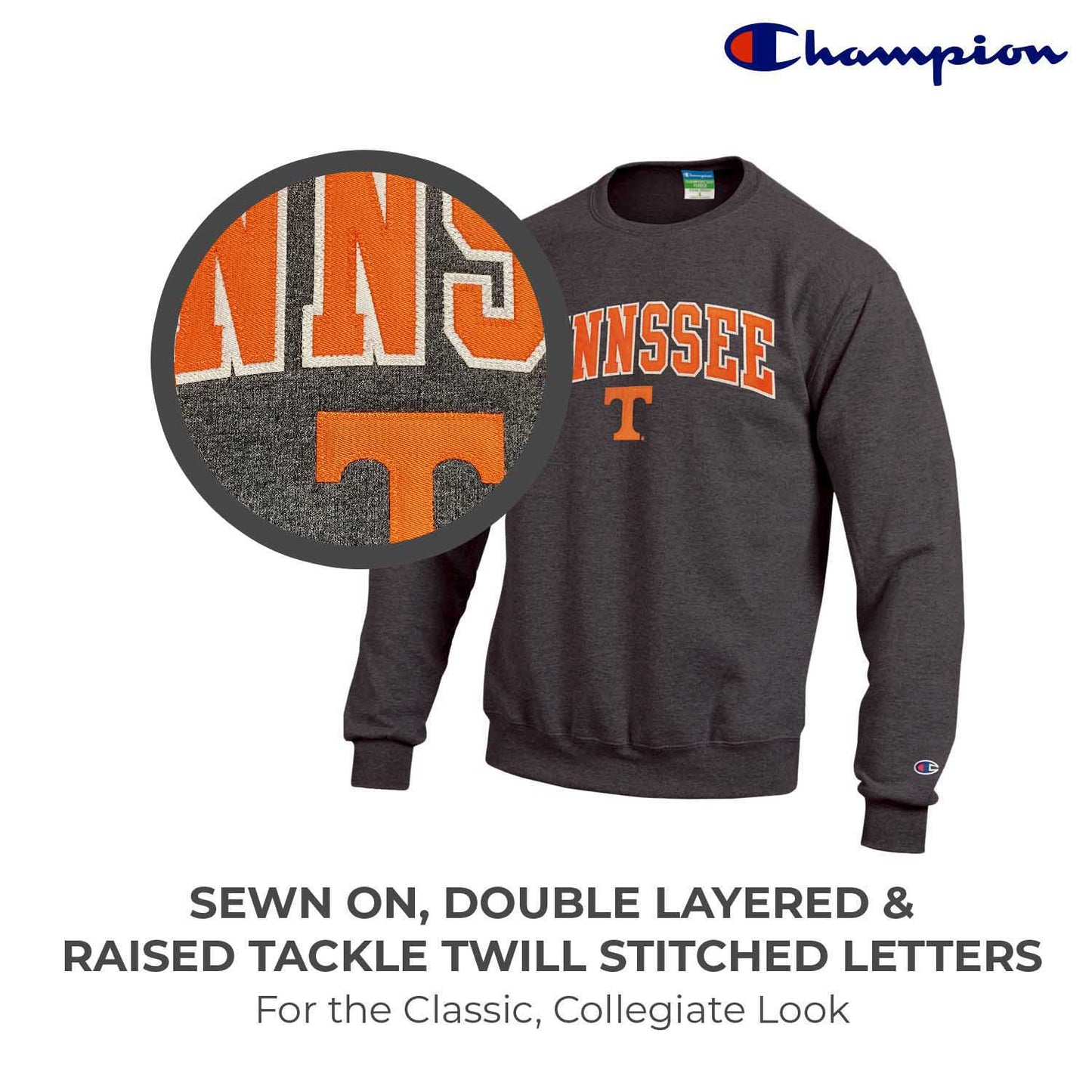 Tennessee Volunteers Adult Tackle Twill Crewneck - Charcoal