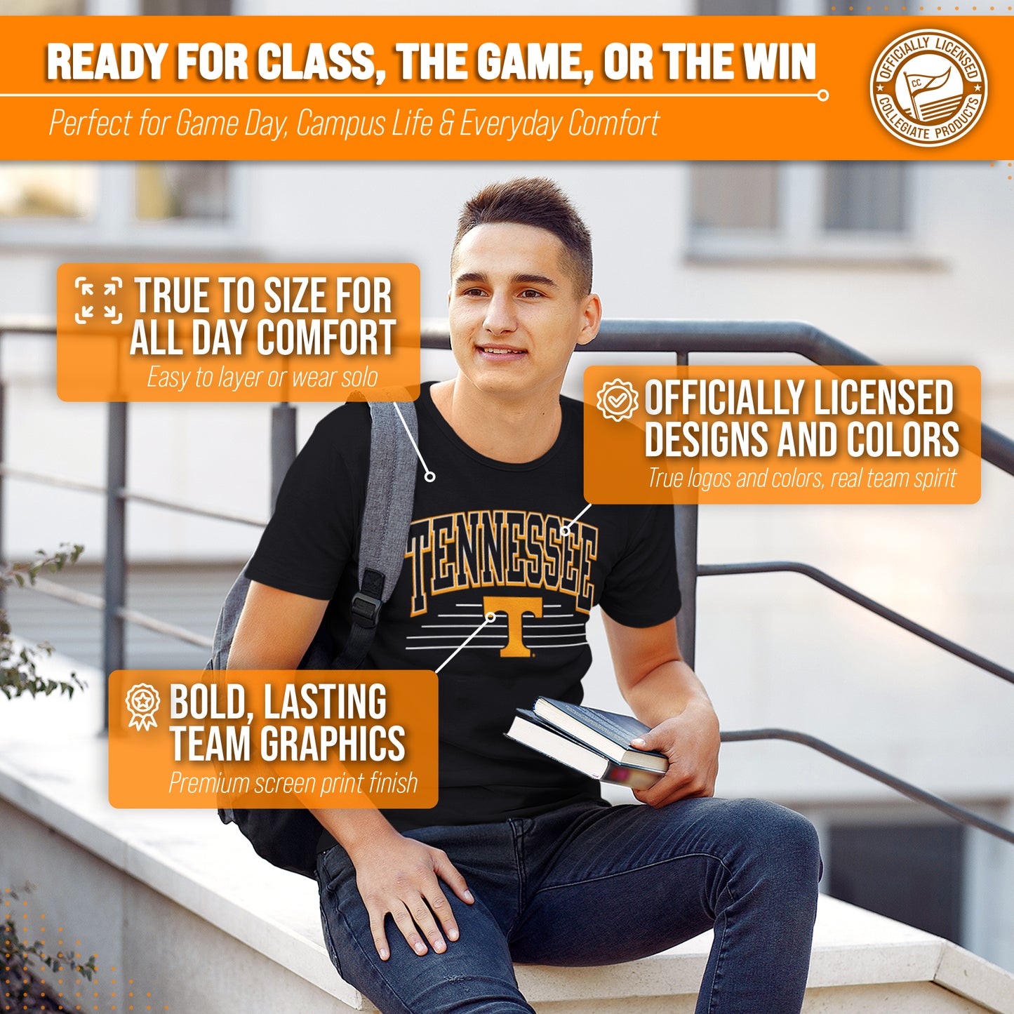 Tennessee Volunteers NCAA Adult Unisex Overtime Classics T-Shirt - Black