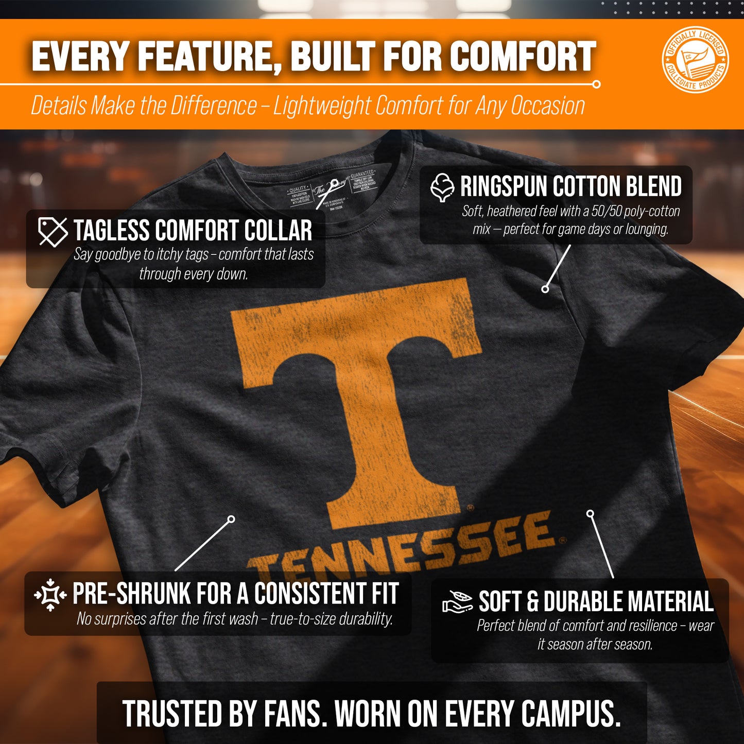 Tennessee Volunteers Adult MVP Heathered Cotton Blend T-Shirt - Black Heather