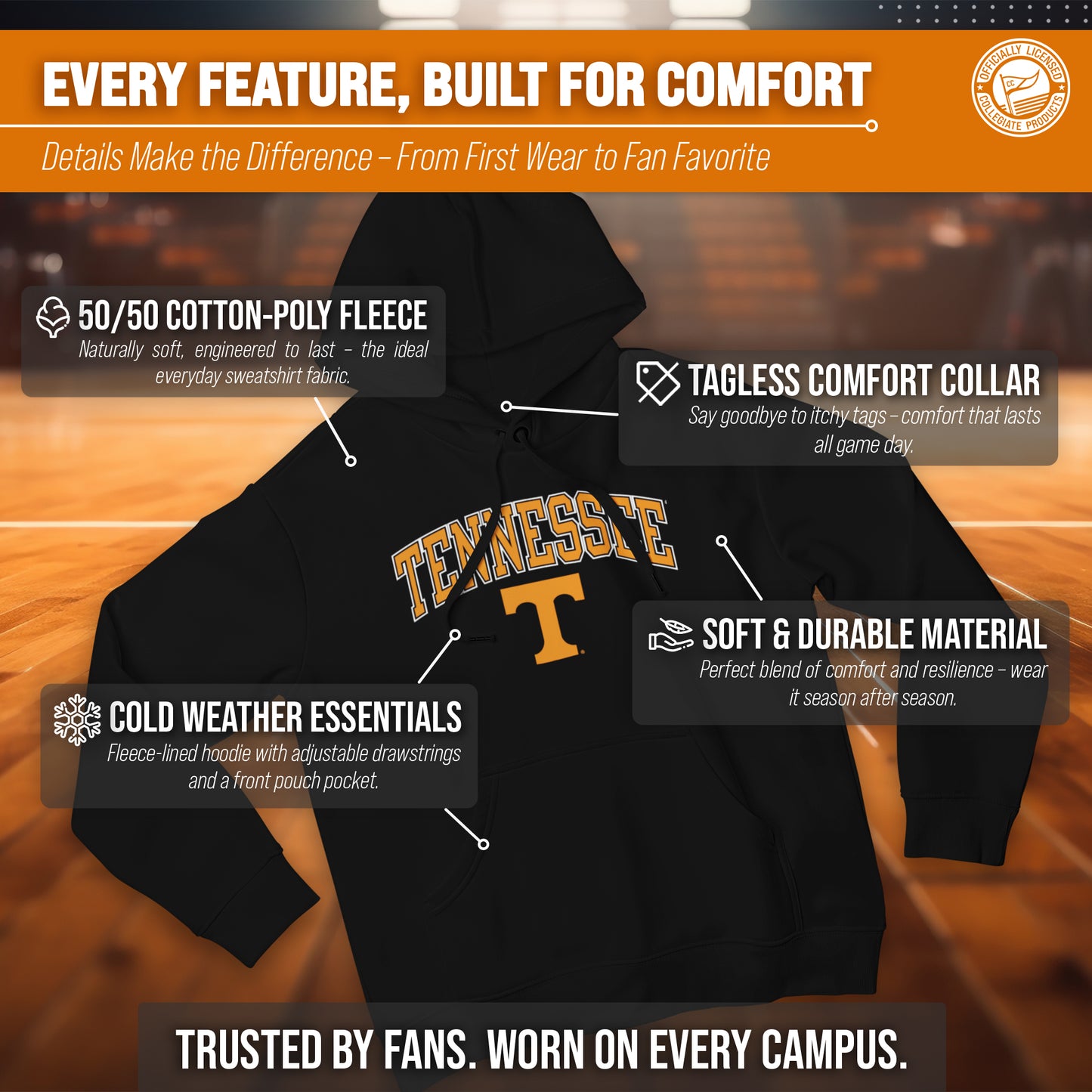 Tennessee Volunteers Adult Arch & Logo Soft Style Gameday Hooded Sweatshirt - Black