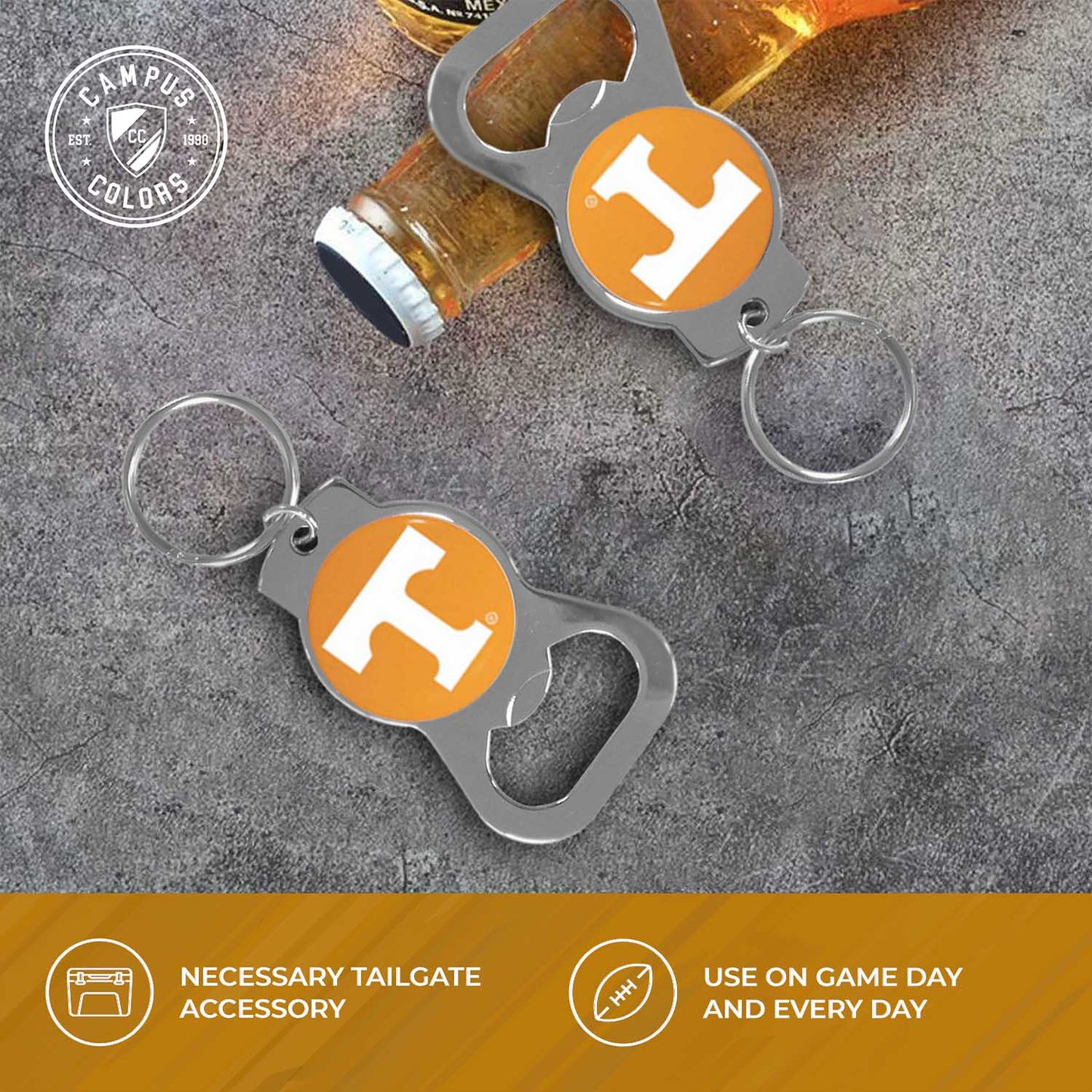 Tennessee Volunteers School Logo Leather Card/Cash Holder and Bottle Opener Keychain Bundle - Black