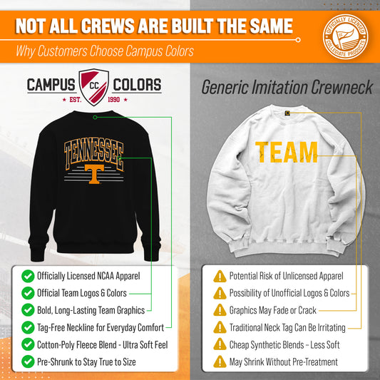 Tennessee Volunteers NCAA Adult Unisex Overtime Classics Crewneck Fleece Sweatshirt - Black