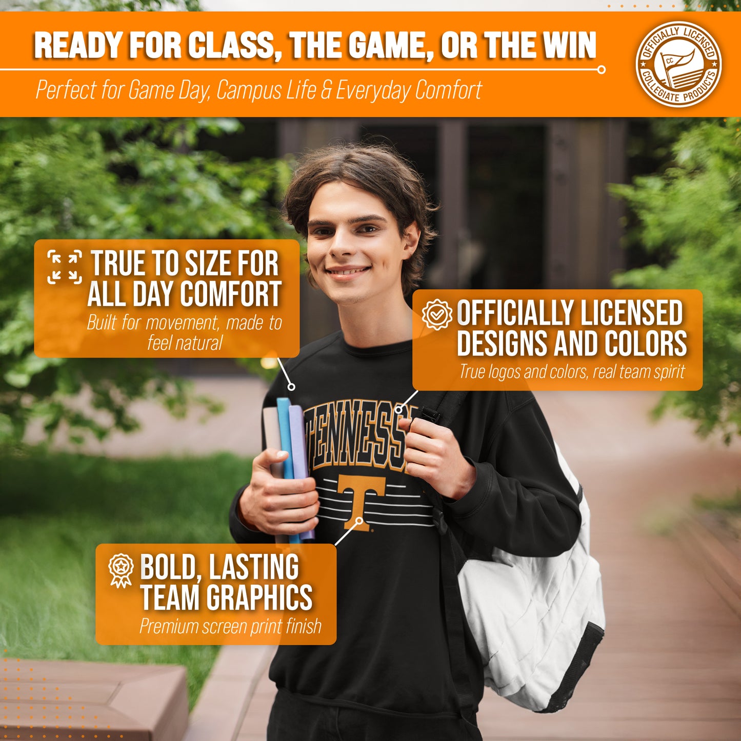 Tennessee Volunteers NCAA Adult Unisex Overtime Classics Crewneck Fleece Sweatshirt - Black