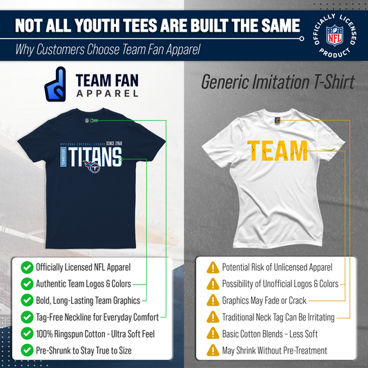 Tennessee Titans NFL Youth Modern Endzone Football T-Shirt Unisex Tag Free Comfortable - Navy