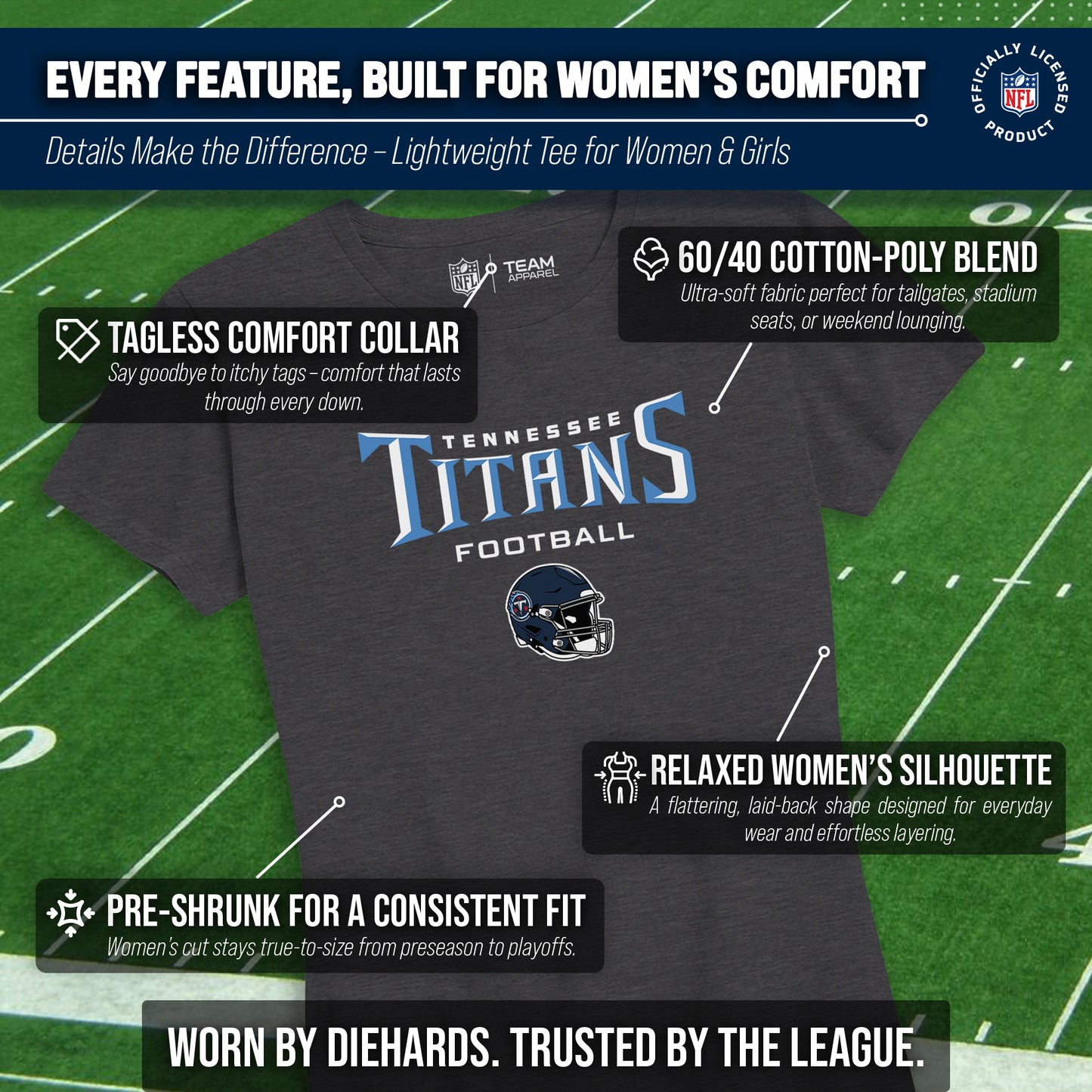 Tennessee Titans Women's NFL Football Helmet Short Sleeve Tagless T-Shirt - Charcoal