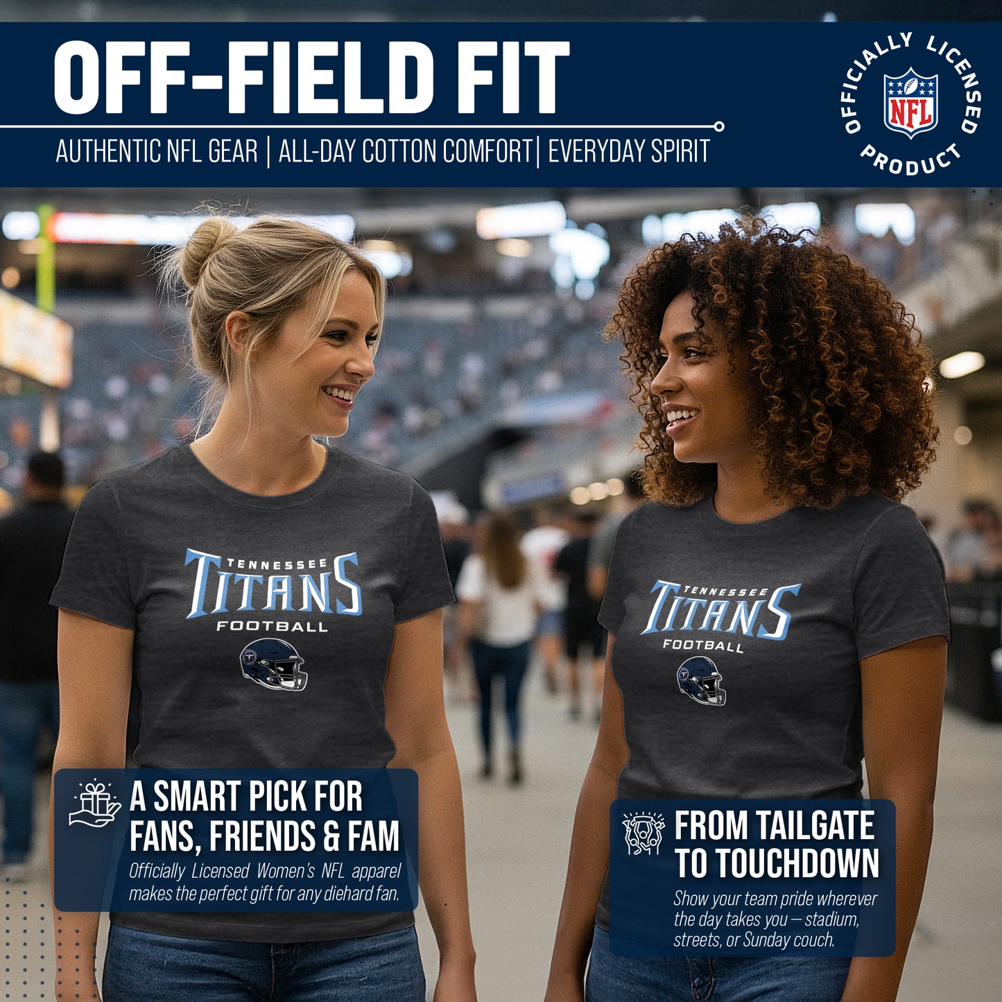 Tennessee Titans Women's NFL Football Helmet Short Sleeve Tagless T-Shirt - Charcoal