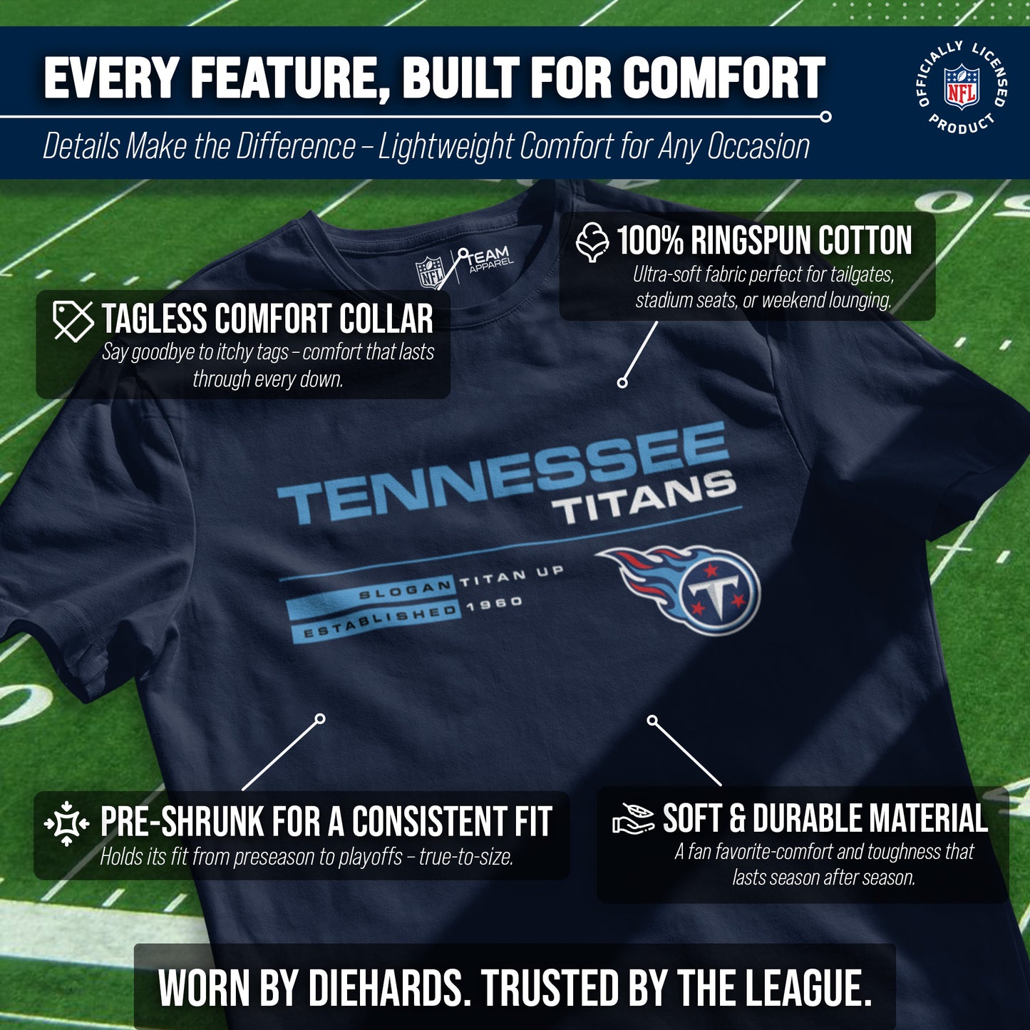 Tennessee Titans Adult NFL Speed Stat Sheet T-Shirt - Navy