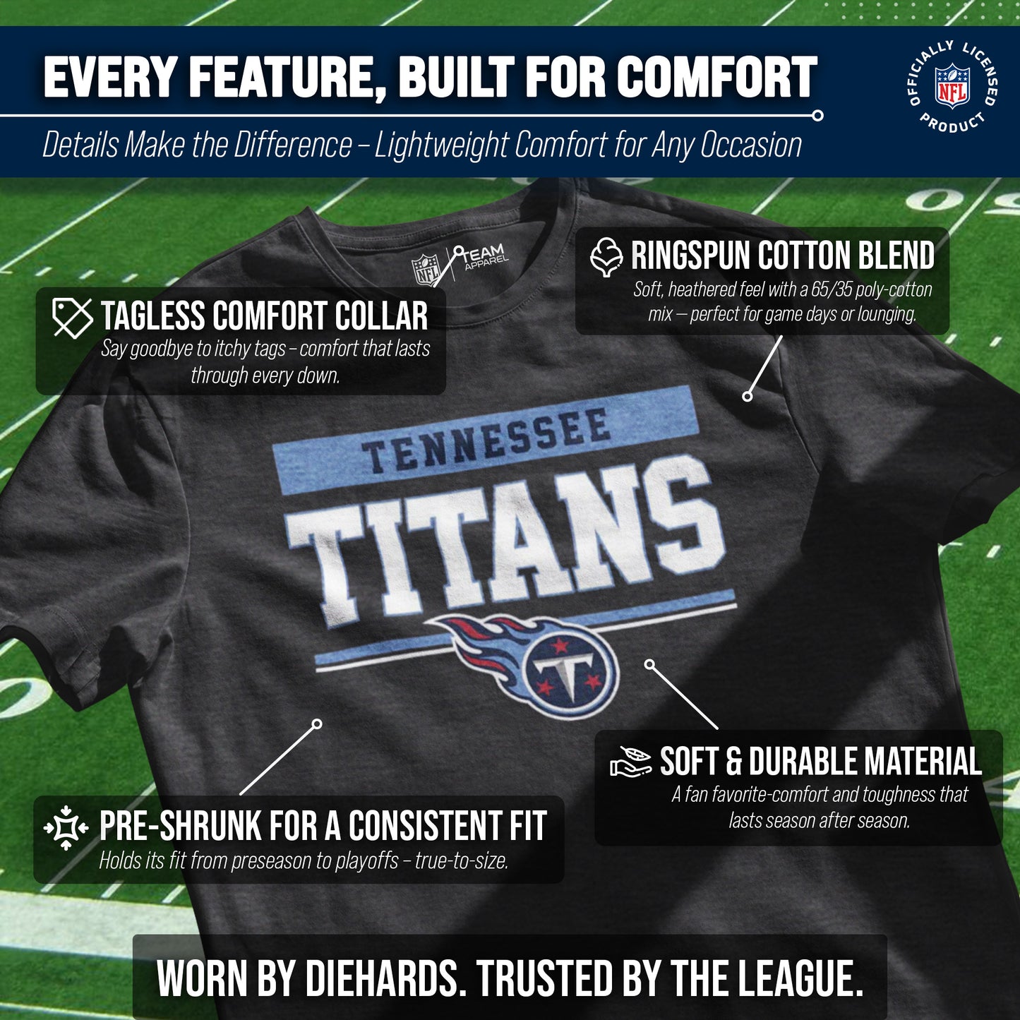 Tennessee Titans NFL Adult Team Block Tagless T-Shirt - Charcoal