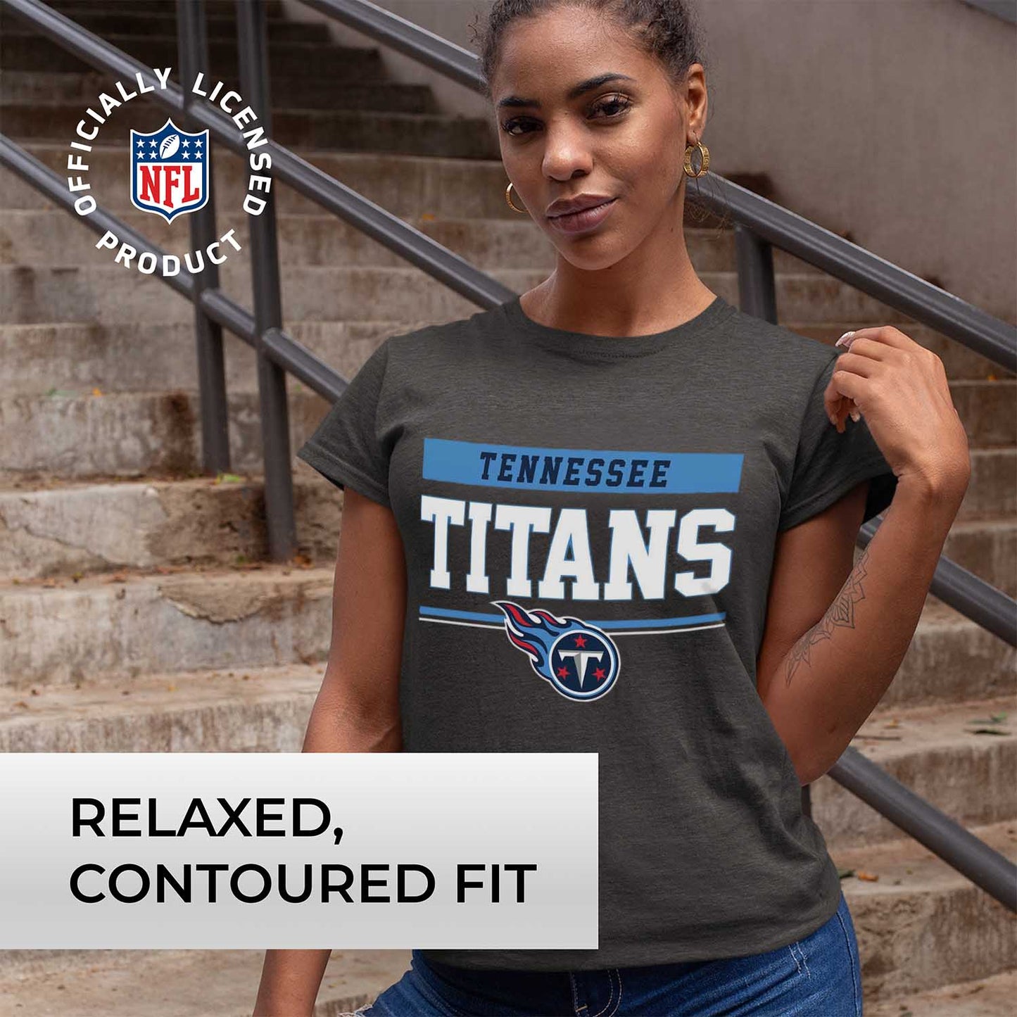 Tennessee Titans NFL Women's Team Block Charcoal Tagless T-Shirt - Charcoal