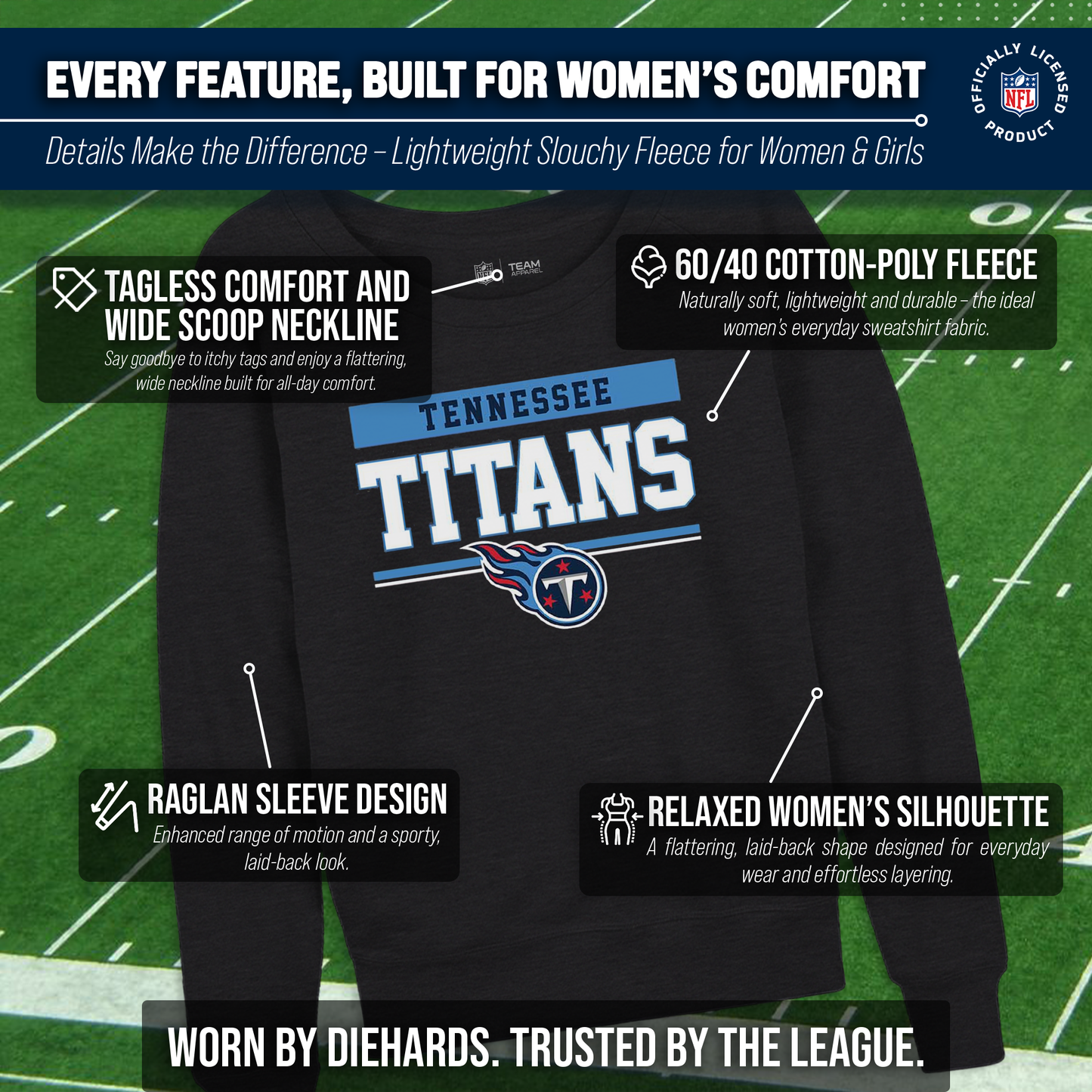 Tennessee Titans NFL Womens Charcoal Crew Neck Football Apparel - Charcoal