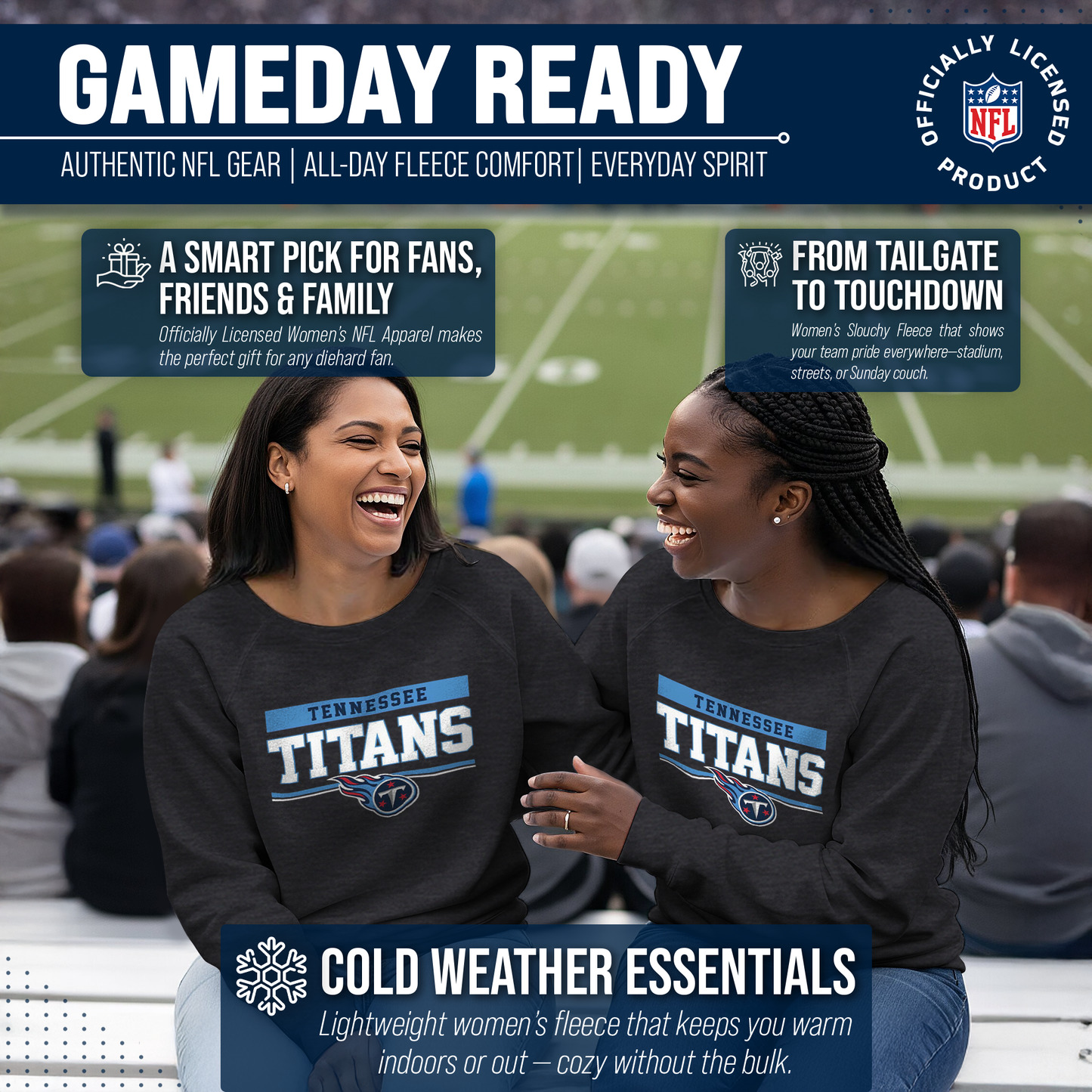 Tennessee Titans NFL Womens Charcoal Crew Neck Football Apparel - Charcoal