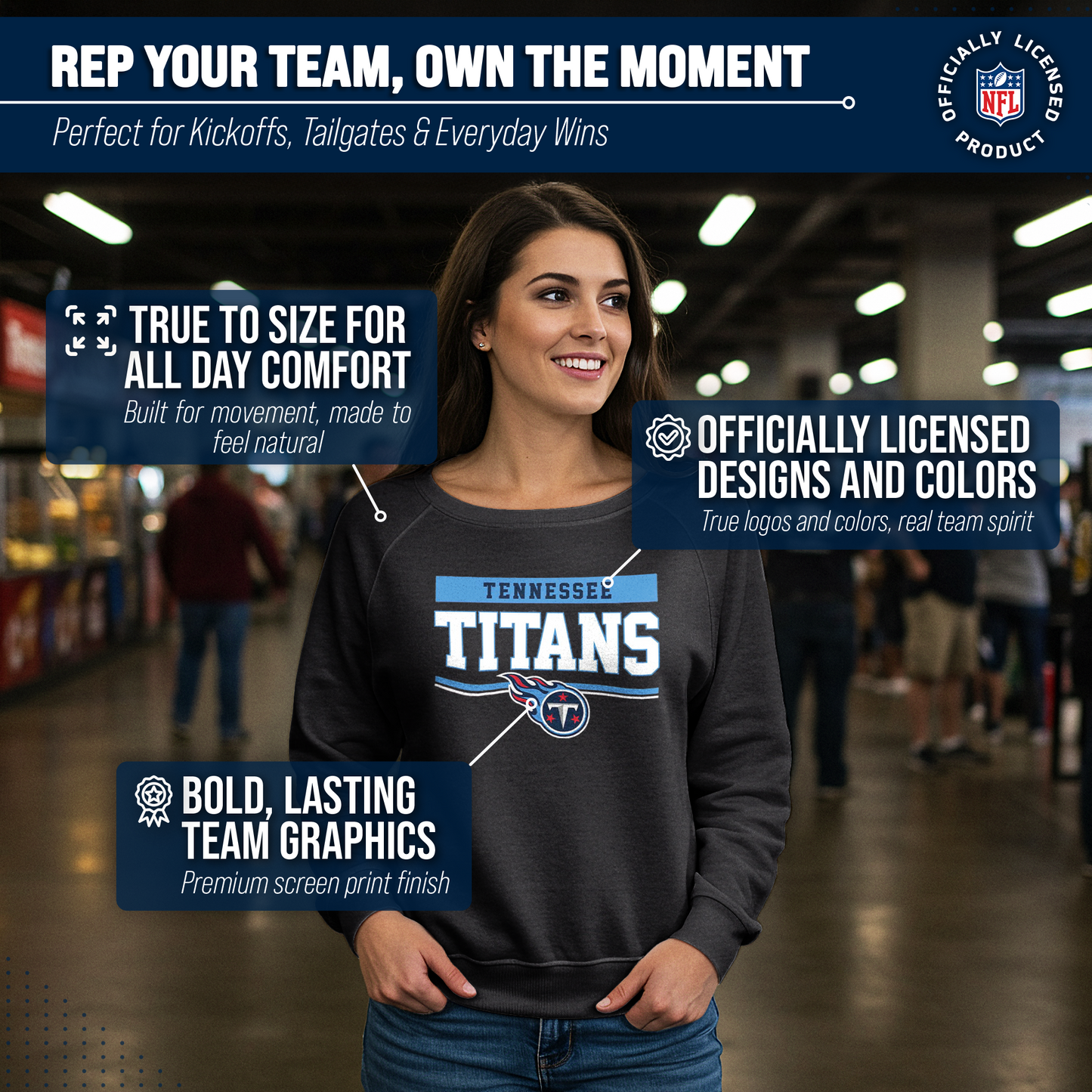 Tennessee Titans NFL Womens Charcoal Crew Neck Football Apparel - Charcoal