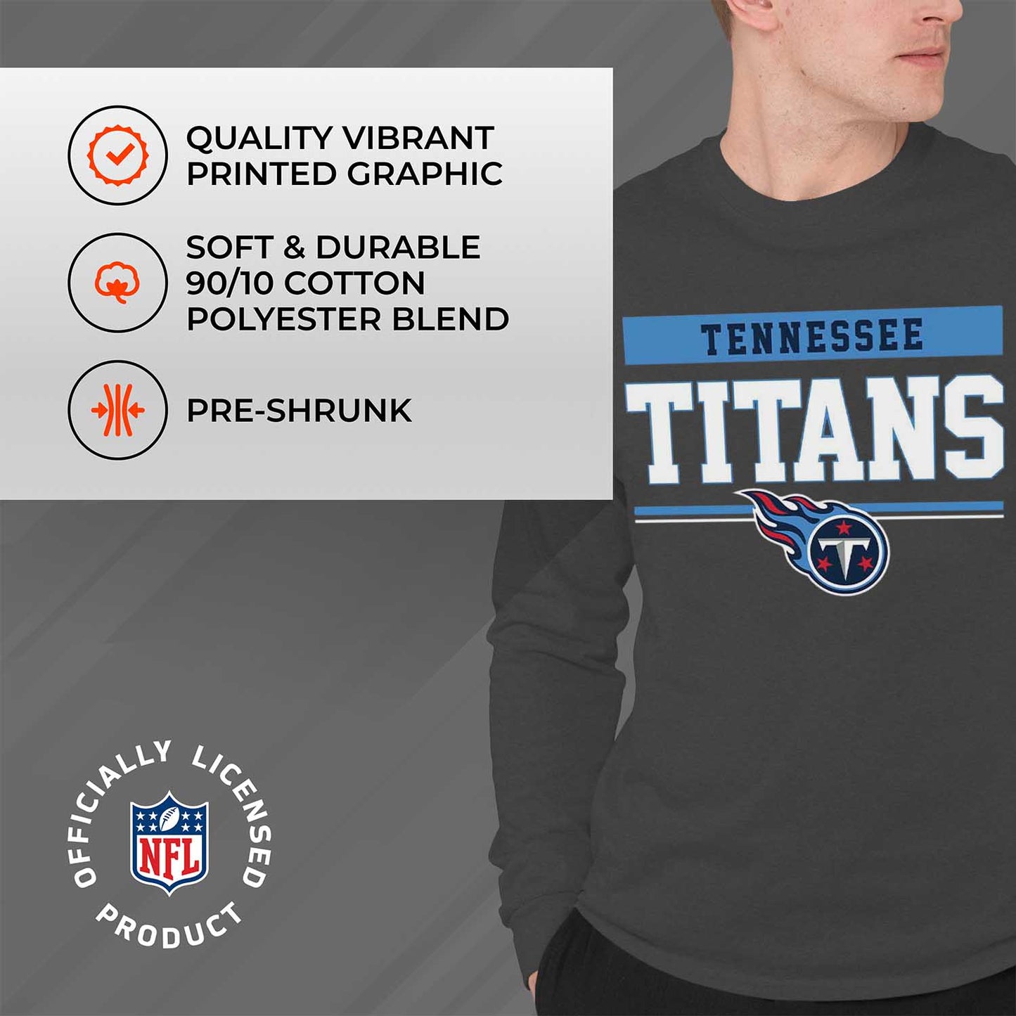 Tennessee Titans NFL Adult Charcoal Long Sleeve T Shirt - Charcoal
