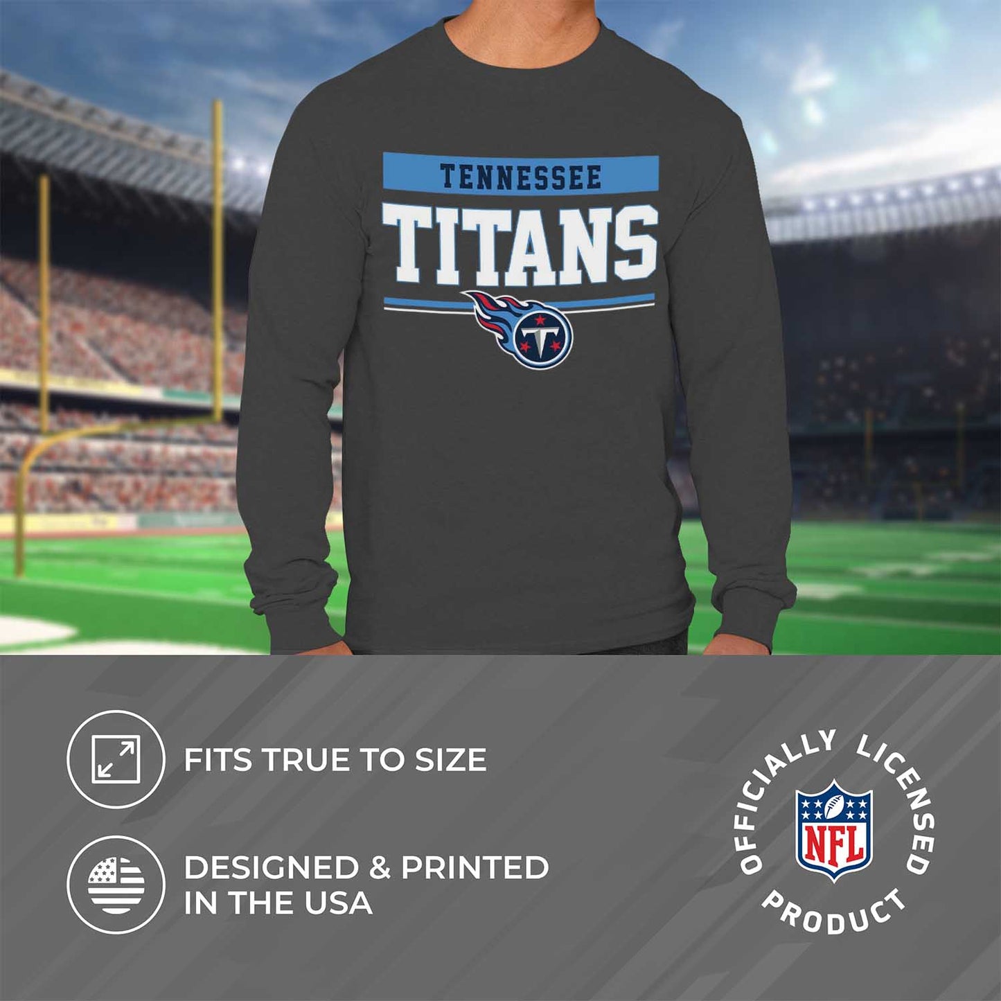 Tennessee Titans NFL Adult Charcoal Long Sleeve T Shirt - Charcoal