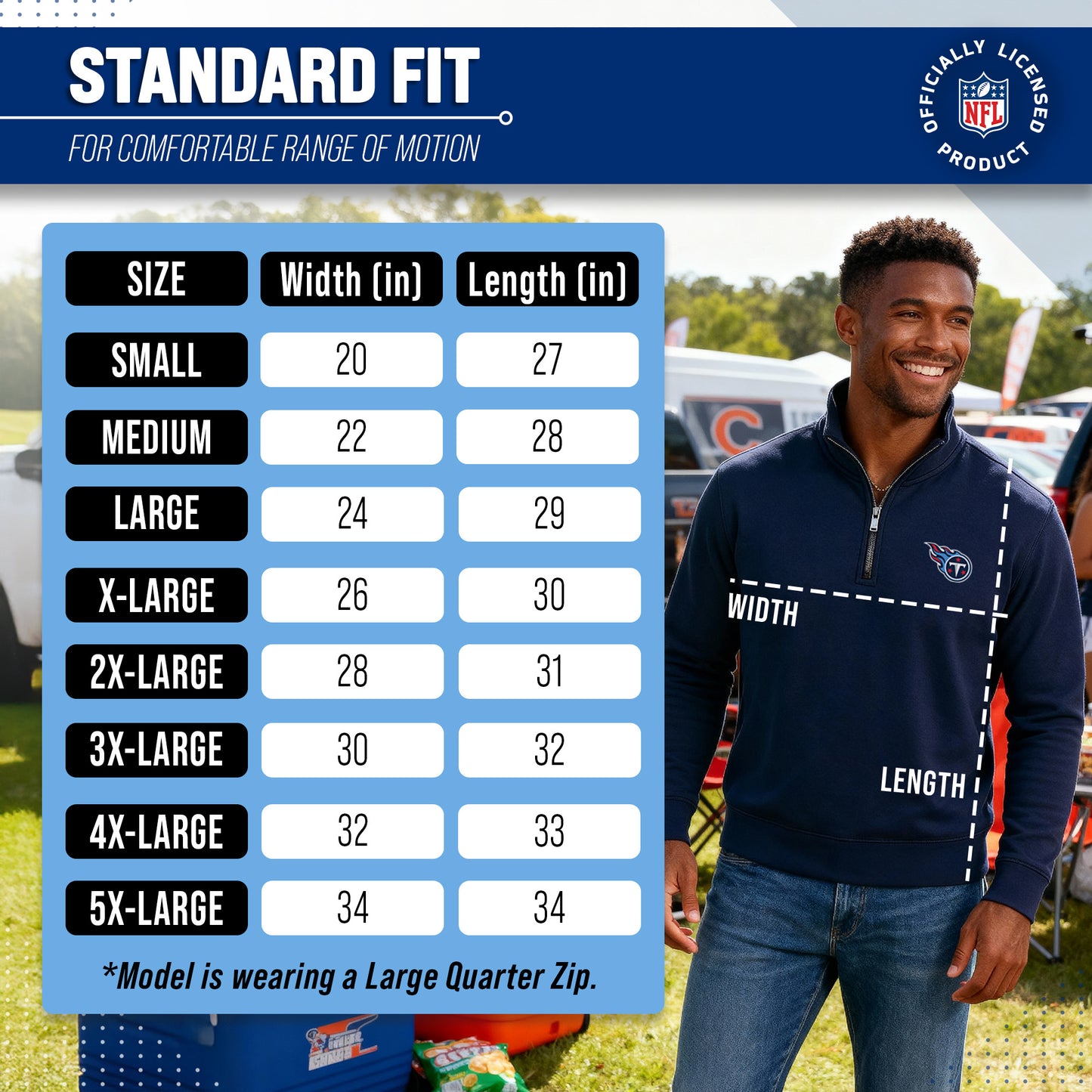 Tennessee Titans NFL Adult Unisex Team Logo Quarter Zip Pullover Sweatshirt - Navy