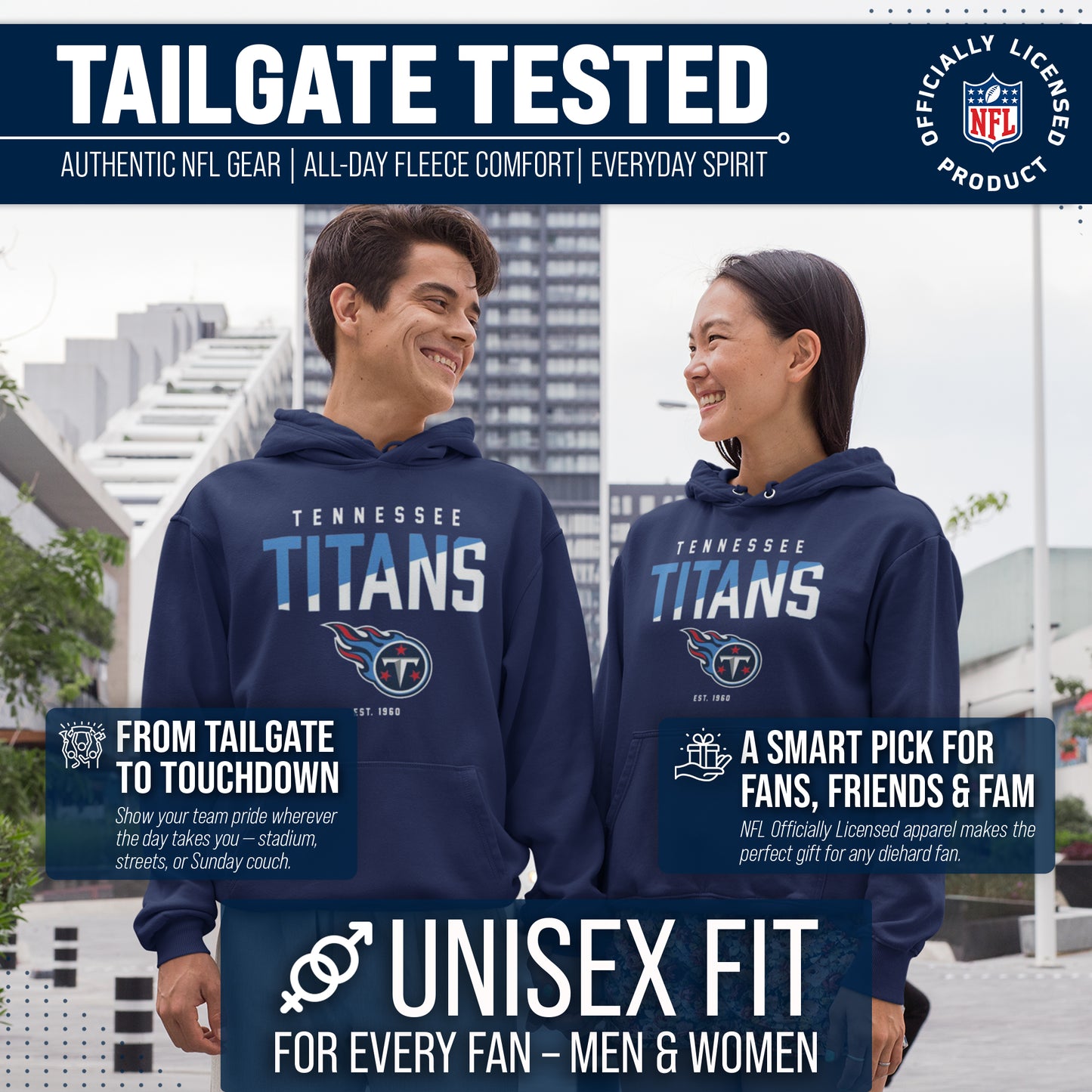Tennessee Titans Adult NFL Diagonal Fade Fleece Hooded Sweatshirt - Navy