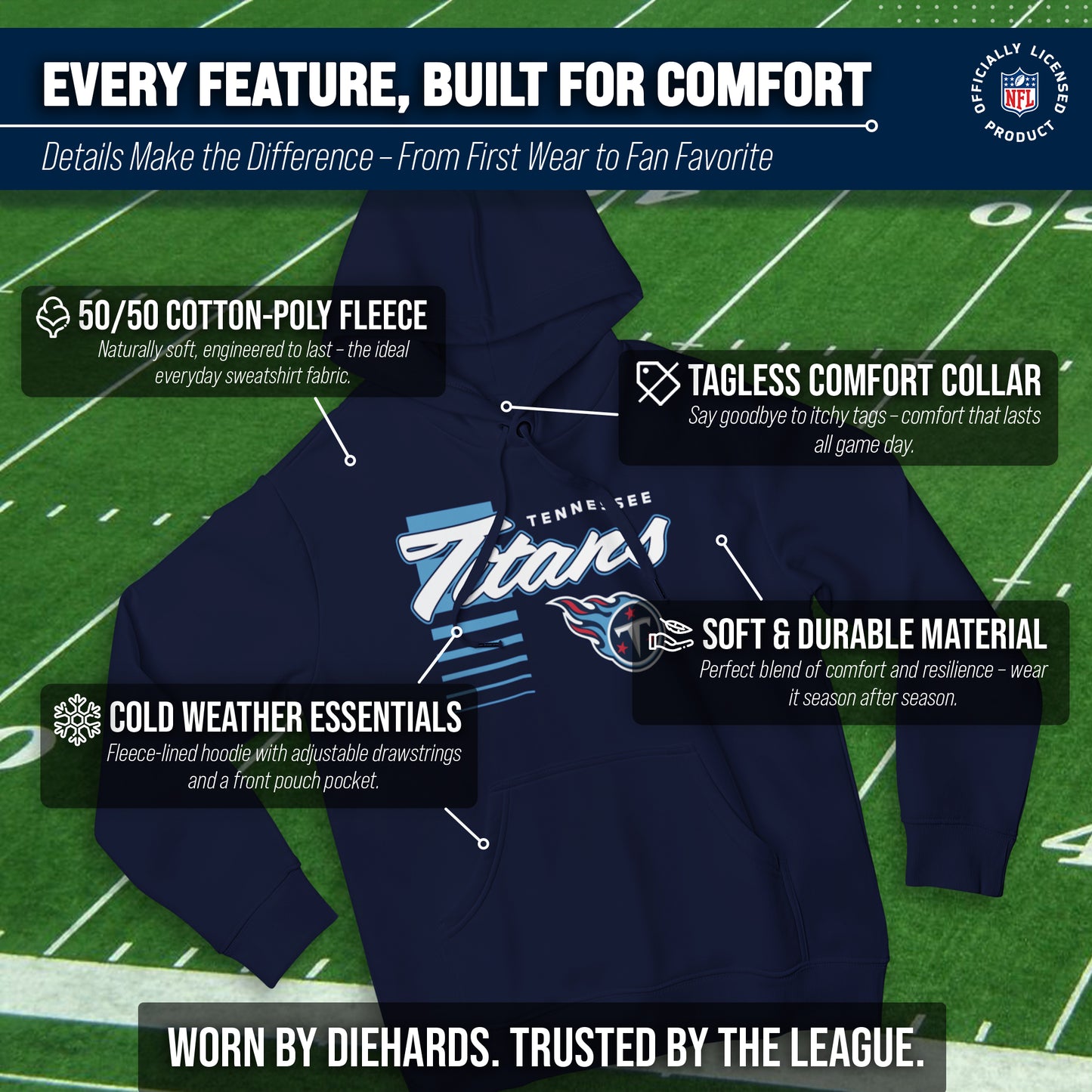 Tennessee Titans NFL Adult Unisex Retro Script Ultra Soft Fleece Hooded Sweatshirt - Navy