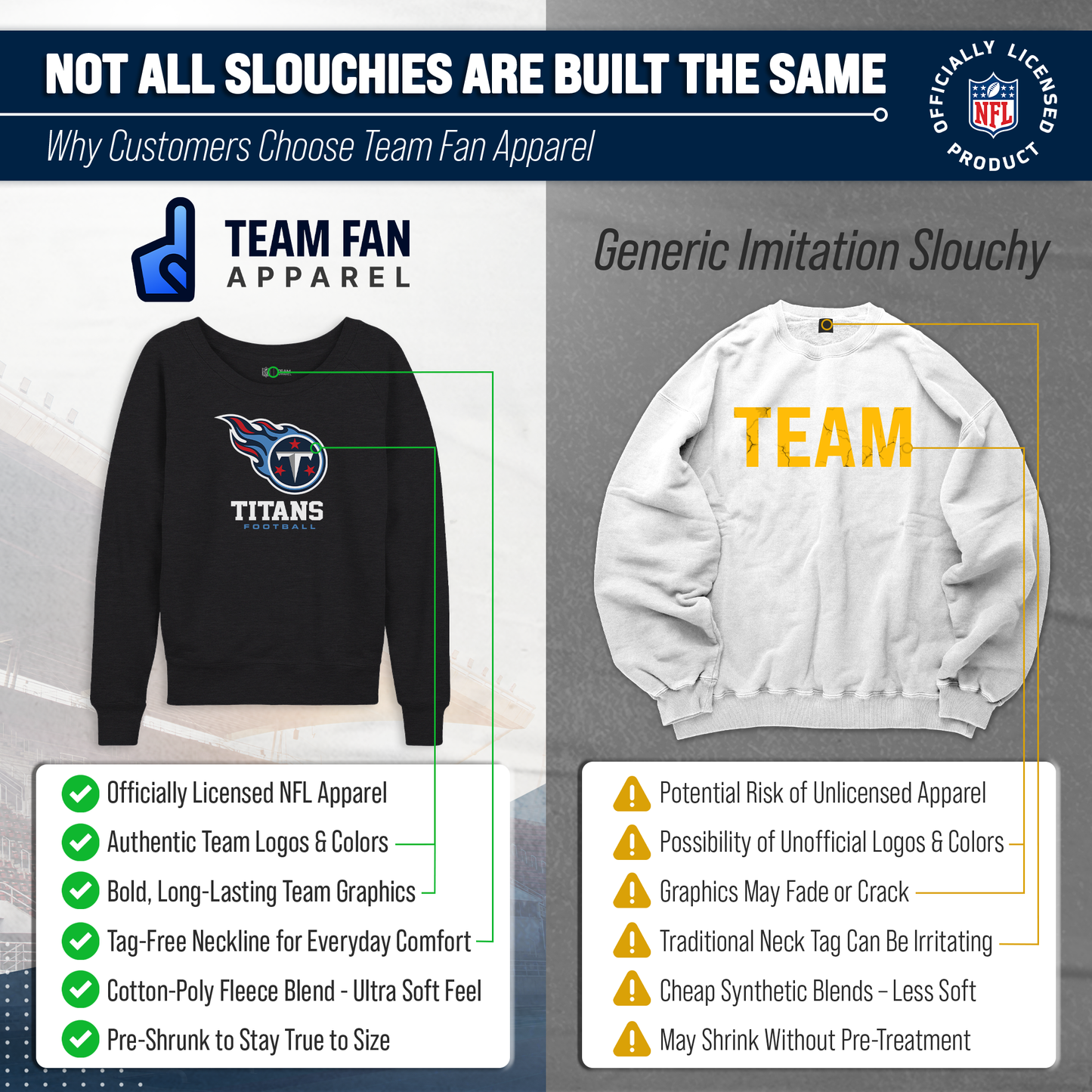 Tennessee Titans Women's NFL Ultimate Fan Logo Slouchy Crewneck -Tagless Fleece Lightweight Pullover - Charcoal