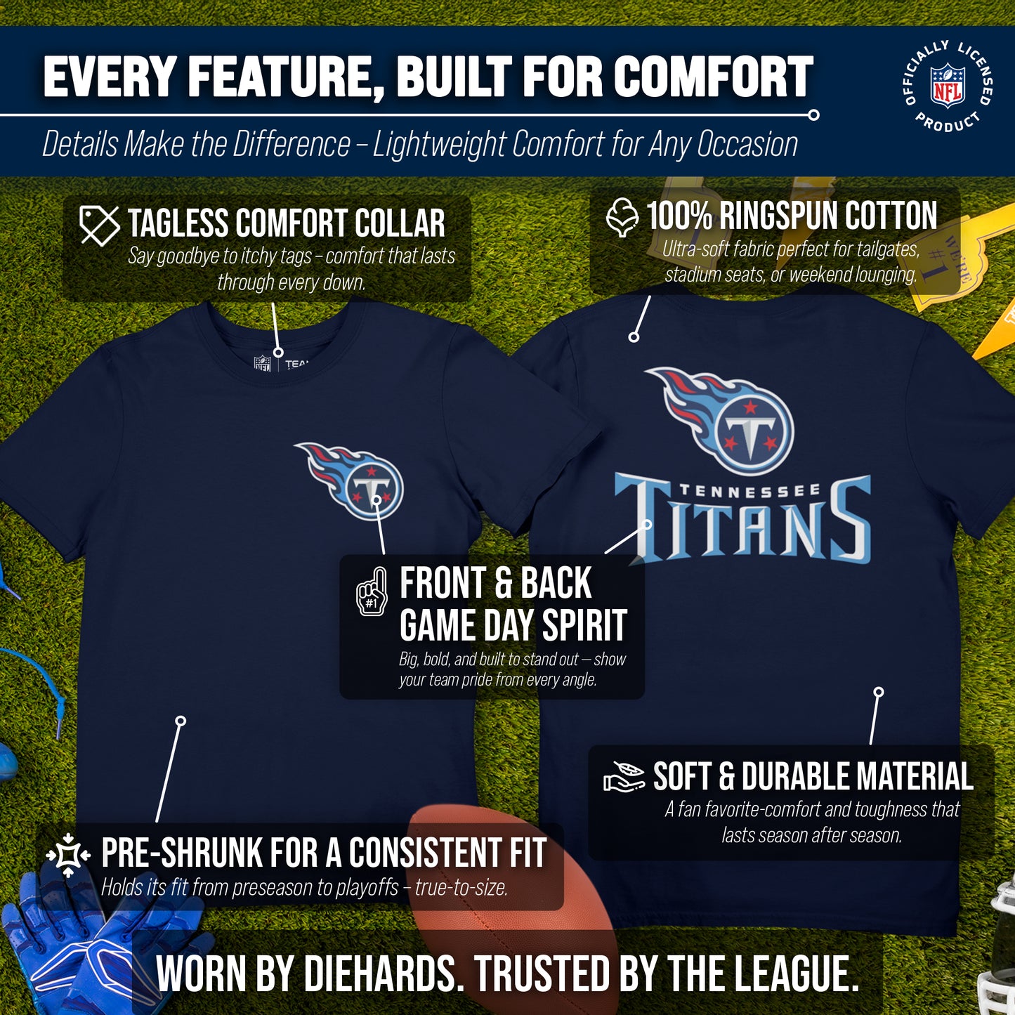 Tennessee Titans NFL Pro Football Final Countdown Adult Cotton-Poly Short Sleeved T-Shirt For Men & Women - Navy