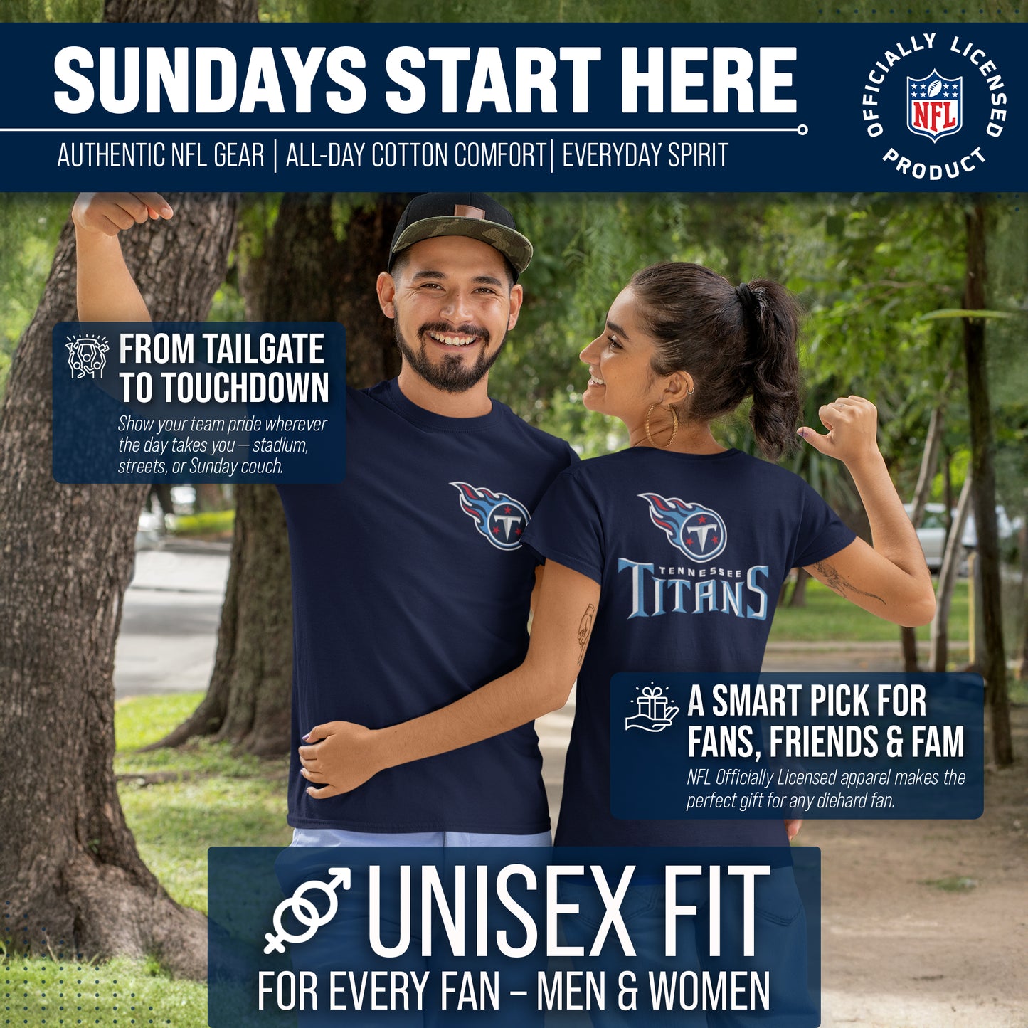 Tennessee Titans NFL Pro Football Final Countdown Adult Cotton-Poly Short Sleeved T-Shirt For Men & Women - Navy