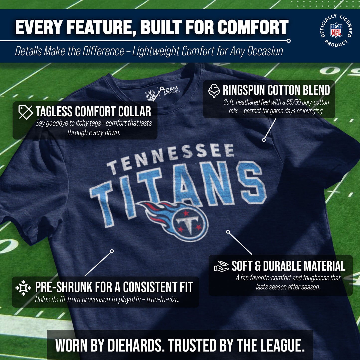 Tennessee Titans NFL Starting Fresh Short Sleeve Heather T-Shirt - Navy