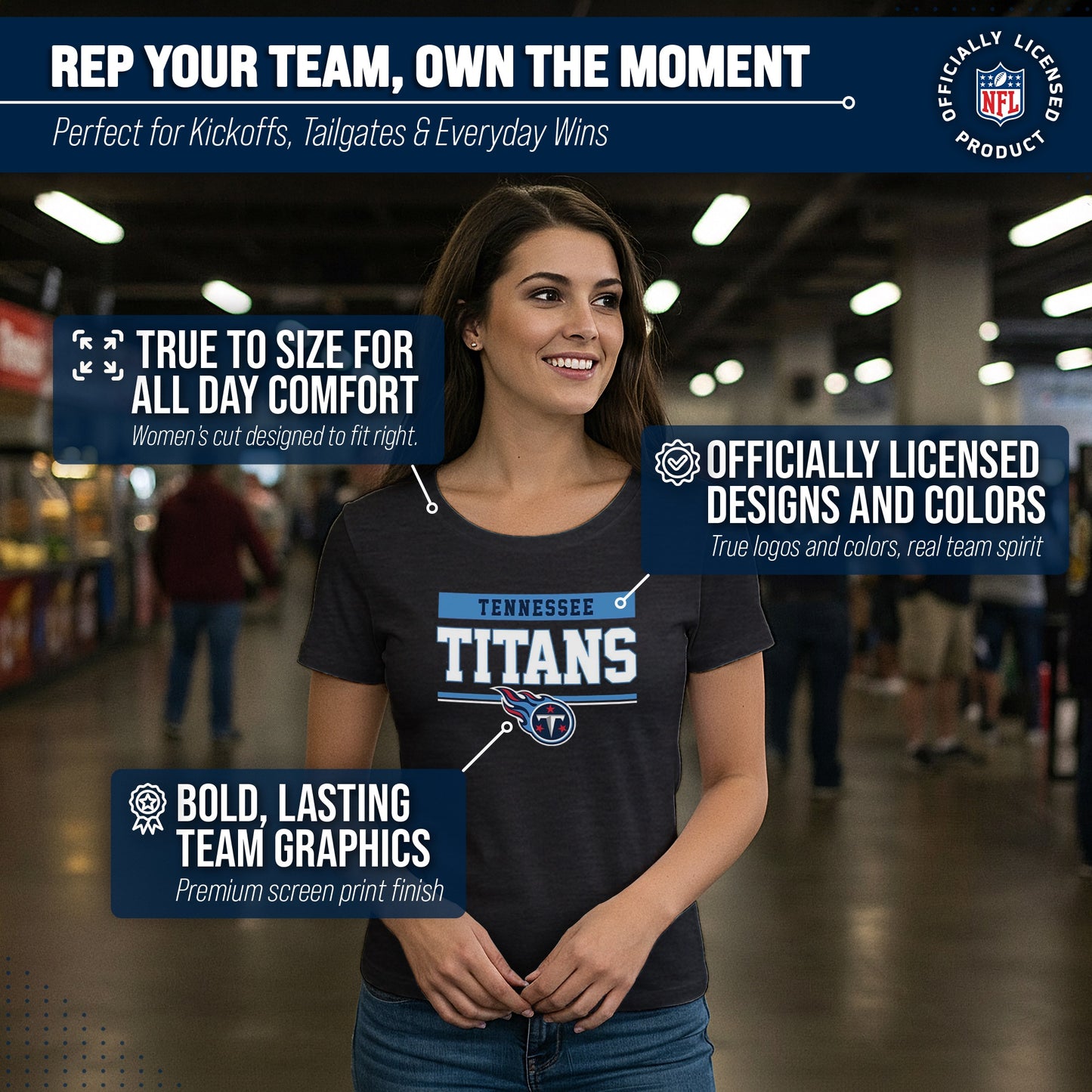 Tennessee Titans NFL Women's Team Block Charcoal Tagless T-Shirt - Charcoal