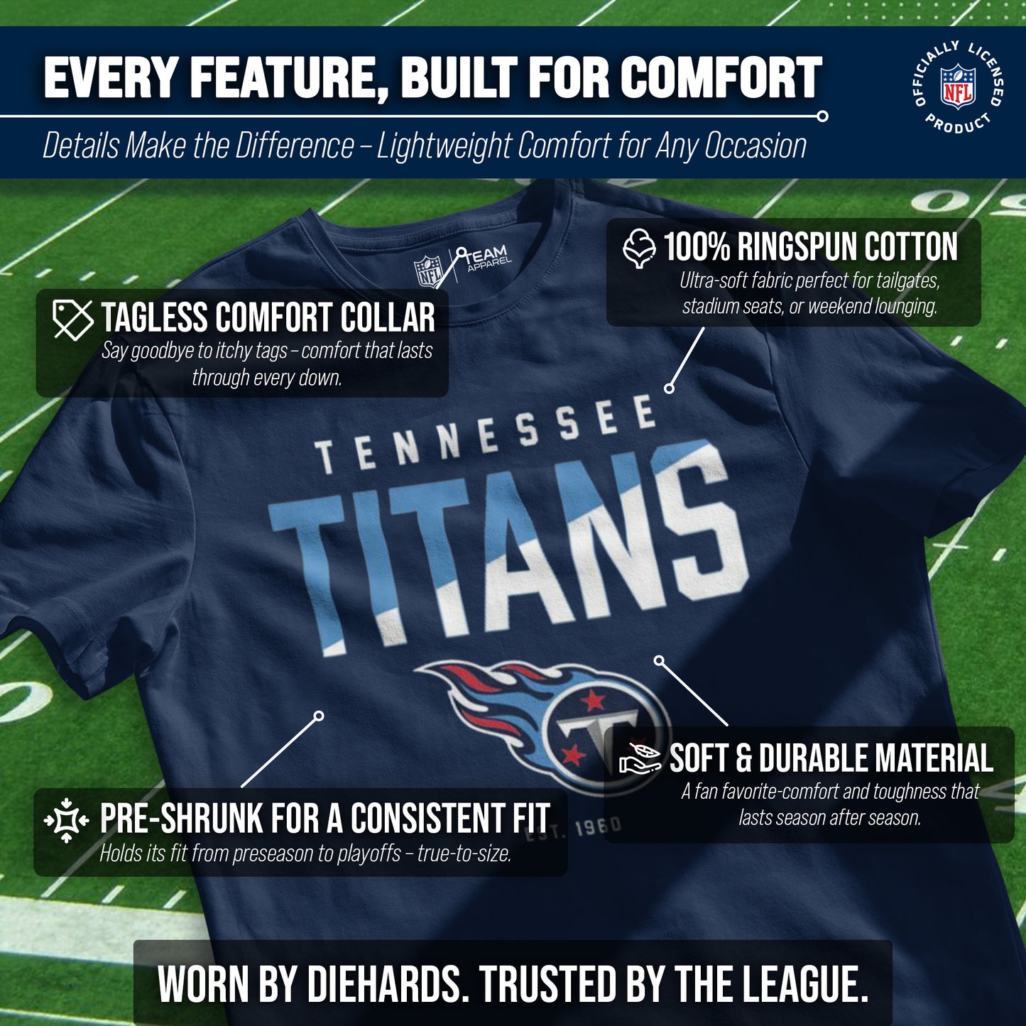 Tennessee Titans Adult NFL Diagonal Fade Color Block T-Shirt - Navy