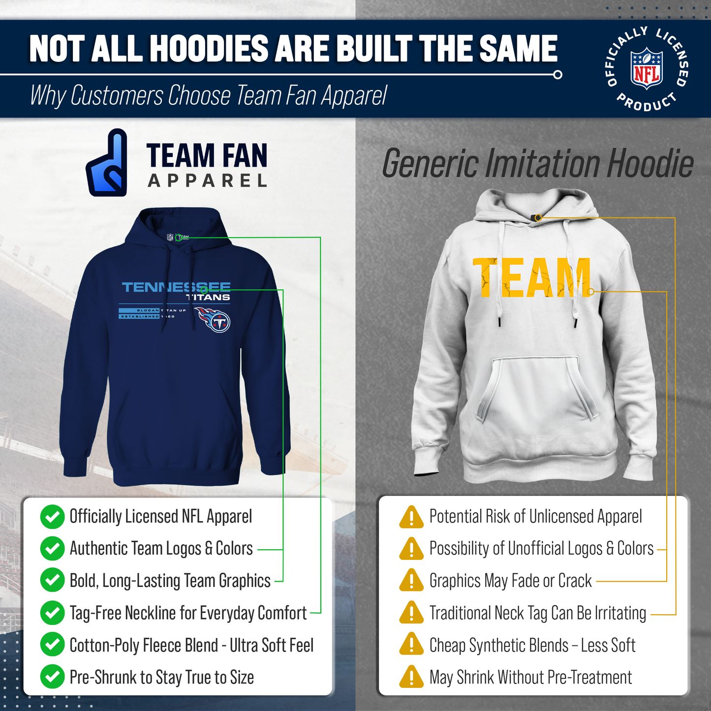 Tennessee Titans Adult NFL Speed Stat Sheet Fleece Hooded Sweatshirt - Navy