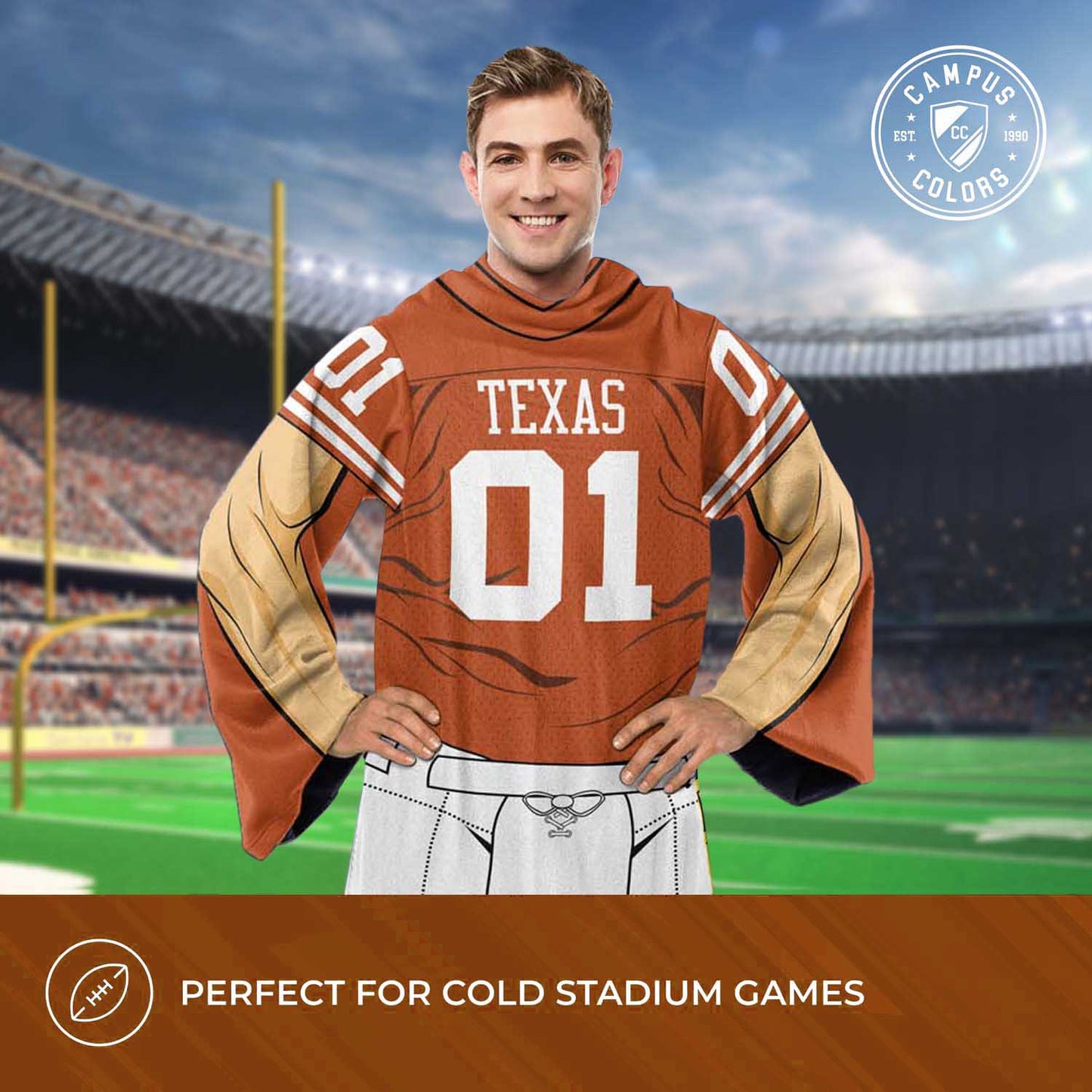 Texas Longhorns NCAA Team Wearable Blanket with Sleeves - Texas Orange