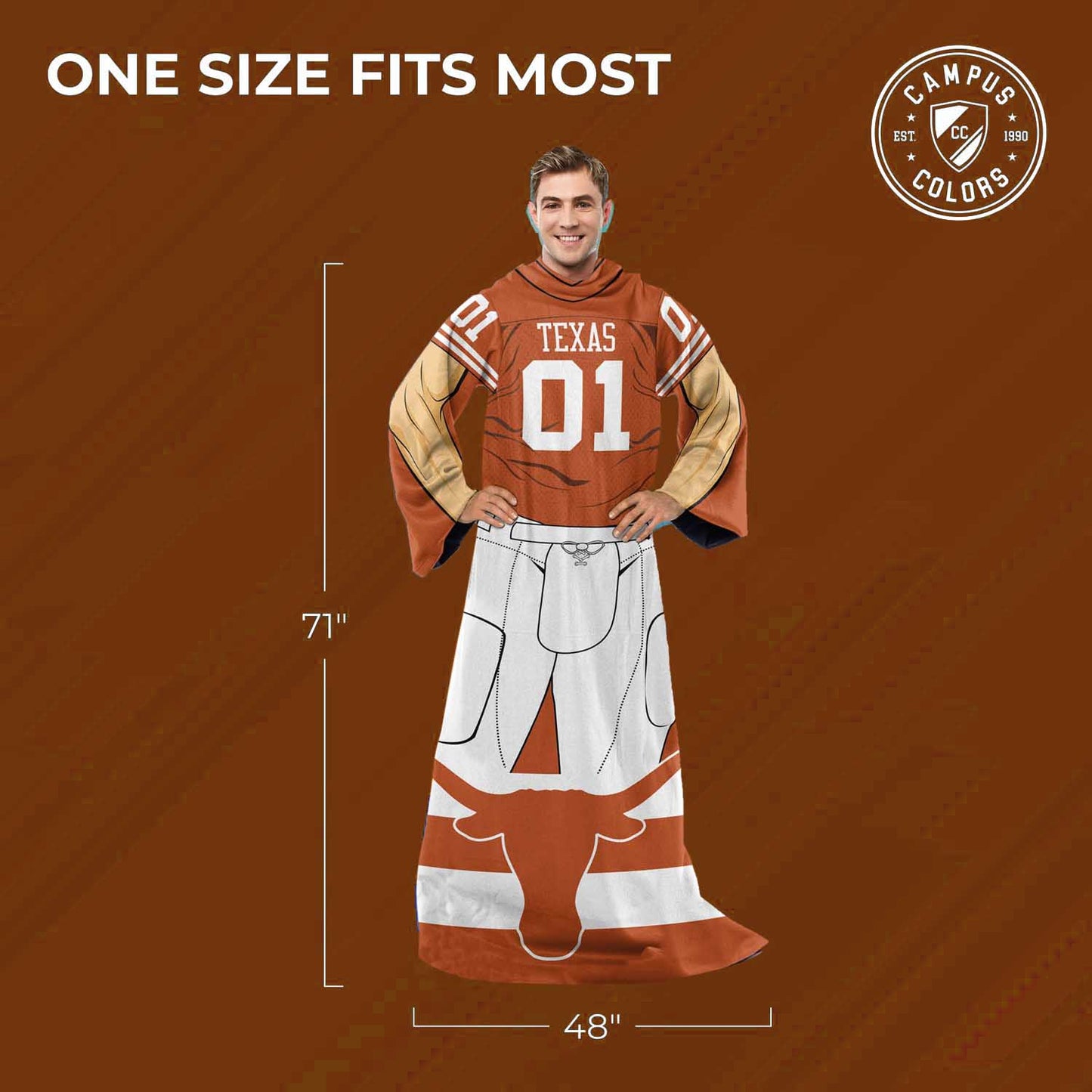 Texas Longhorns NCAA Team Wearable Blanket with Sleeves - Texas Orange