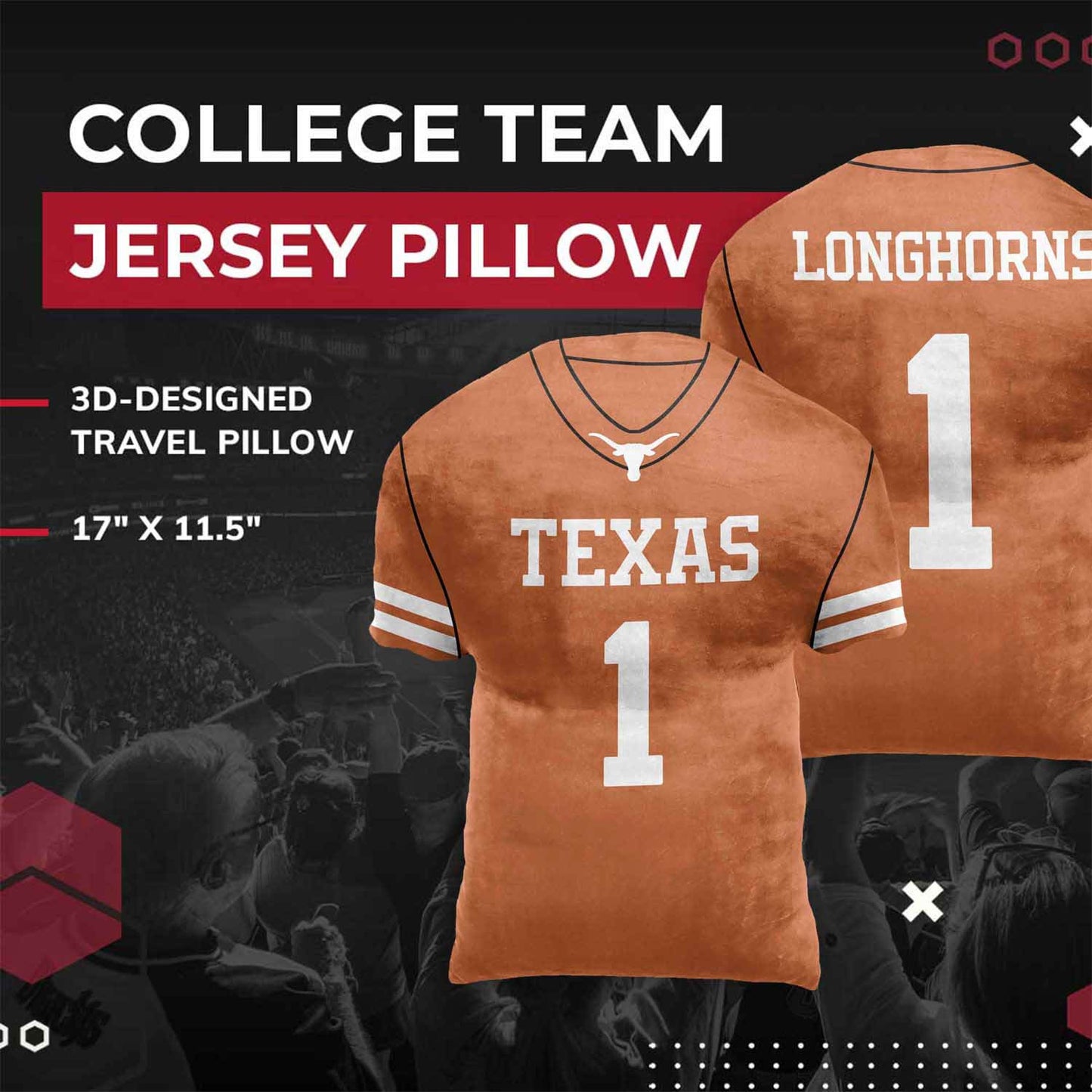 Texas Longhorns NCAA Jersey Cloud Pillow - Texas Orange