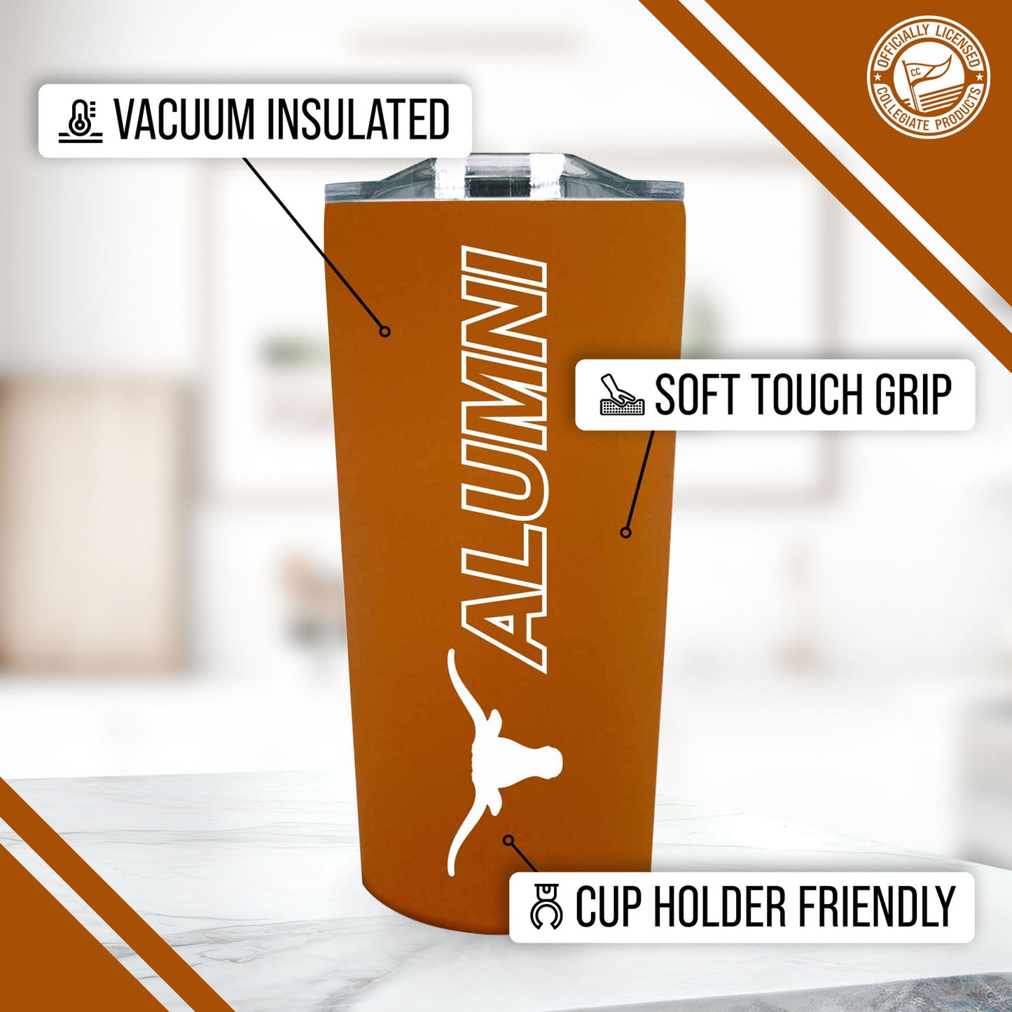 Texas Longhorns Collegiate Stainless Steel Travel Tumbler for Alumni - Texas Orange