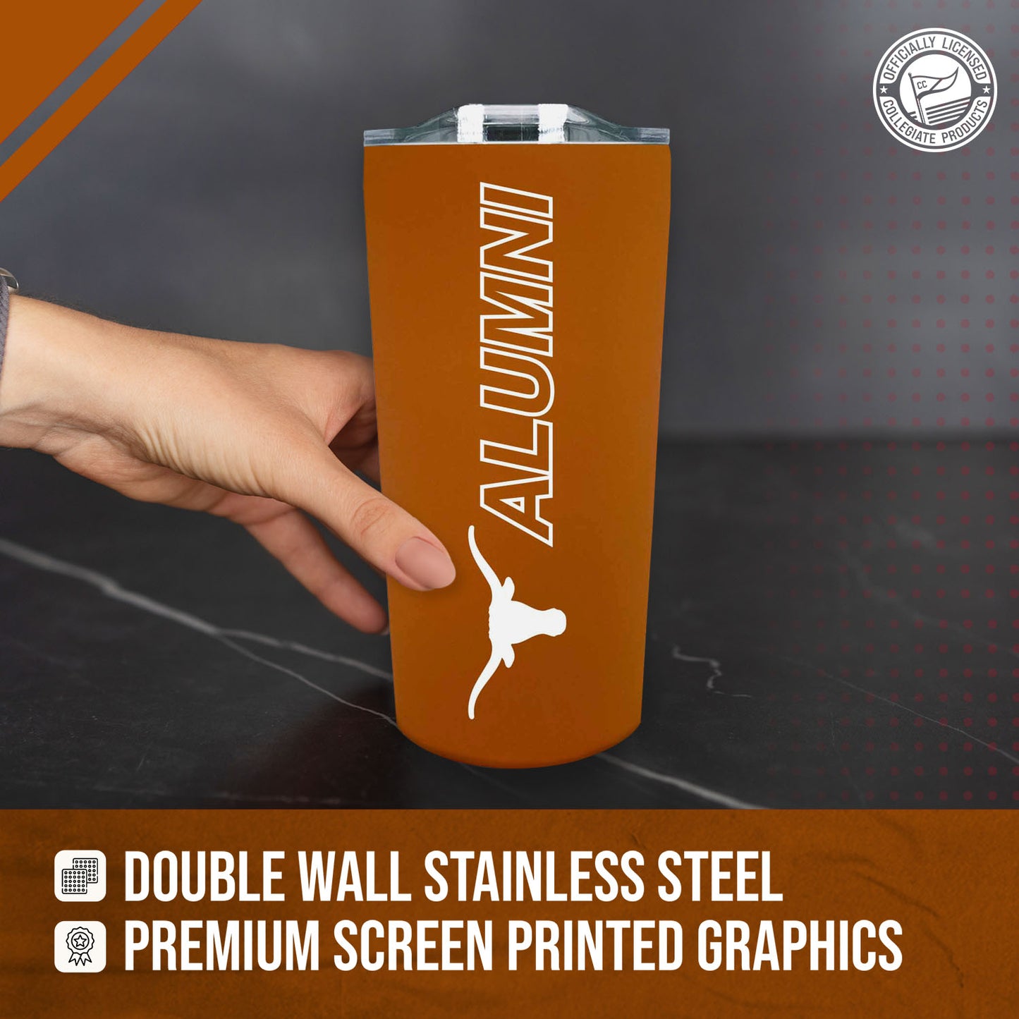Texas Longhorns Collegiate Stainless Steel Travel Tumbler for Alumni - Texas Orange