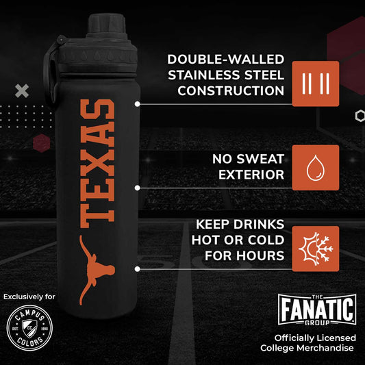 Texas Longhorns NCAA Stainless Steel Water Bottle - Black