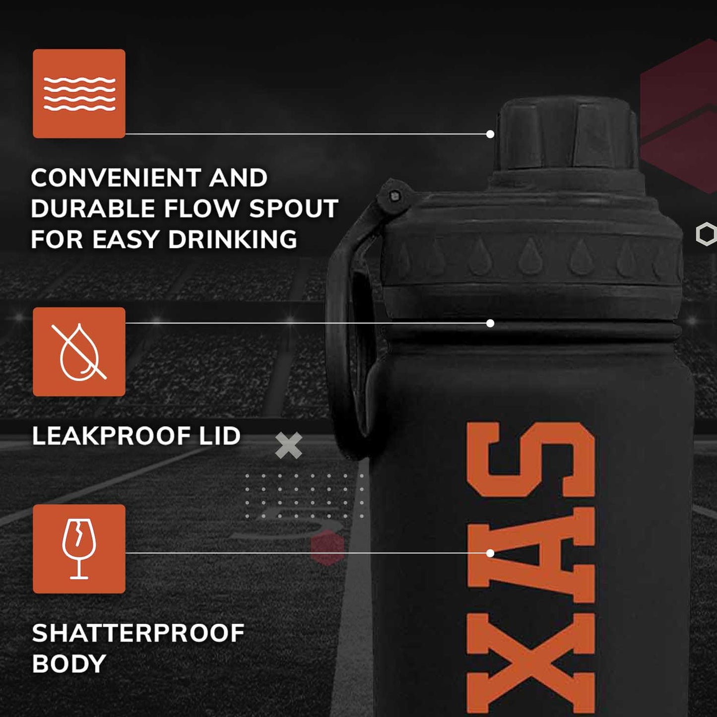 Texas Longhorns NCAA Stainless Steel Water Bottle - Black